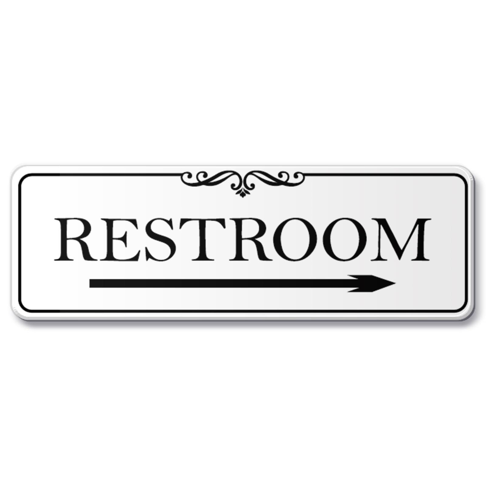 9×3 Inch Elegant White Acrylic Right Arrow Restroom Sign SelfStick Door Wall