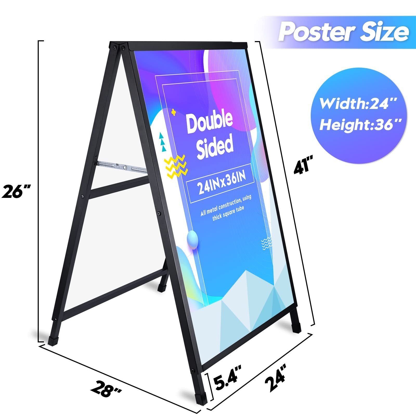 Heavy Duty A- Frame Sidewalks Poster stand 24 x 36 Inch Outdoor Sign Black Co…