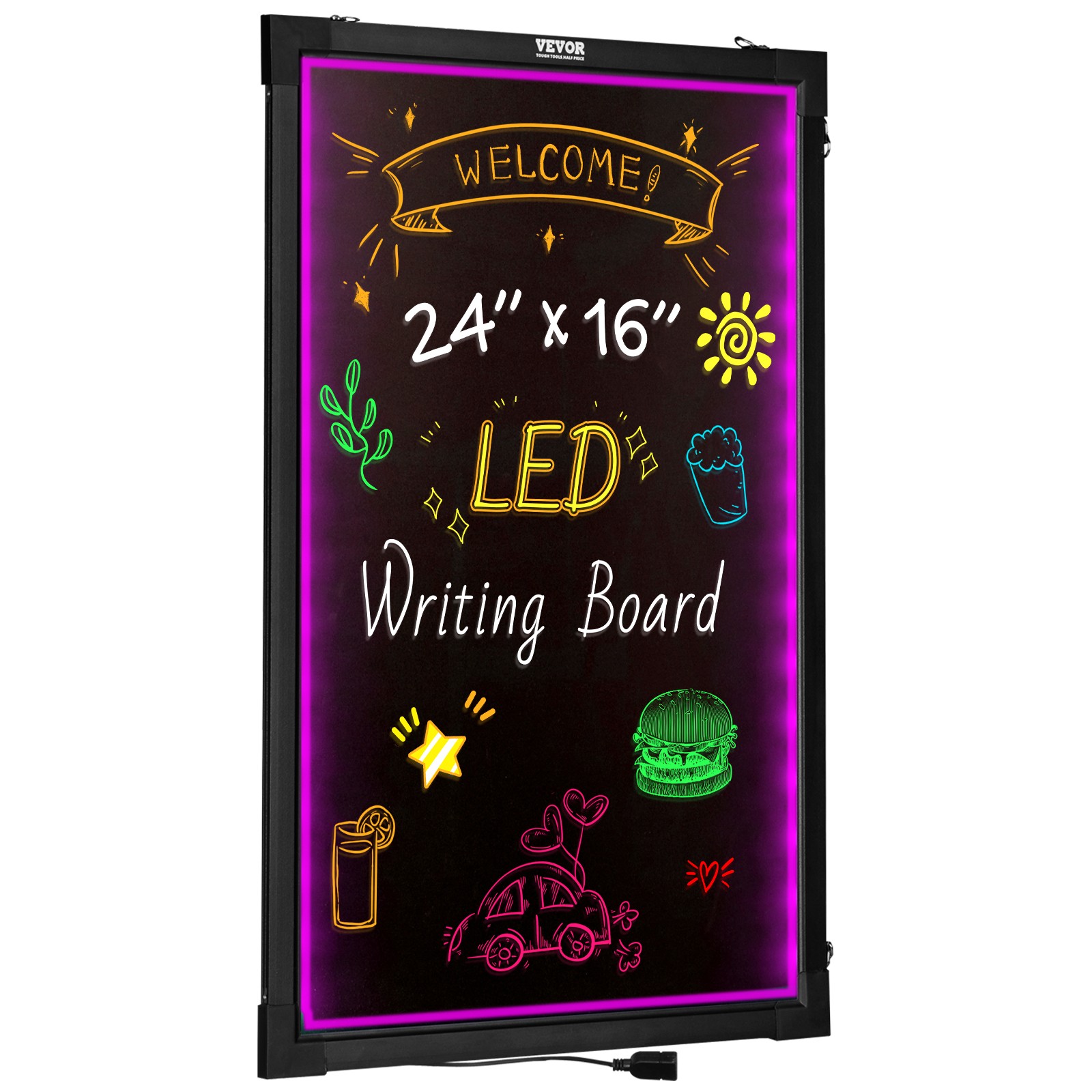 VEVOR LED Message Writing Board 24&Prime;x16&Prime; Illuminated Erasable Lighted Chalkboard