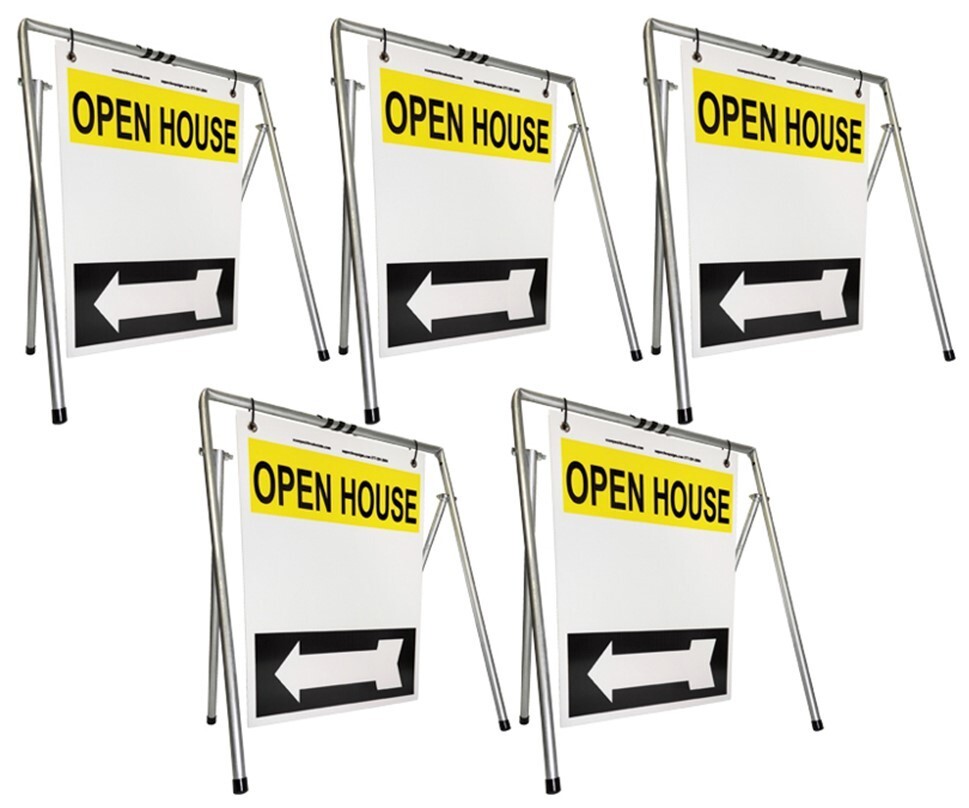 Real Estate Open House Sign Kit Metal A-Frame 5-Pack Yellow White Black Swinger