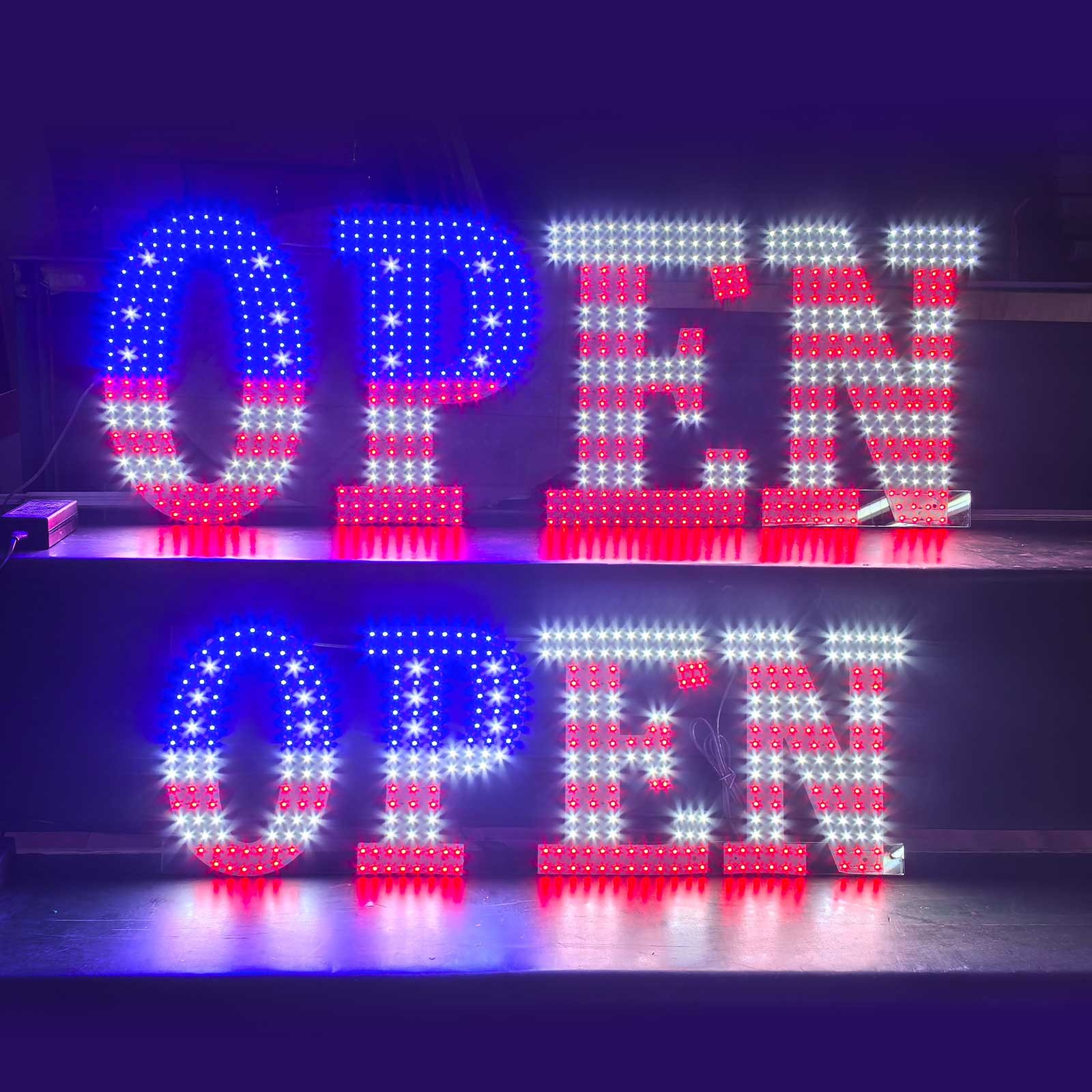 30&Prime;x10&Prime; US Flag LED Open Sign Remote Ultra Bright Light Store Window Wall Plug