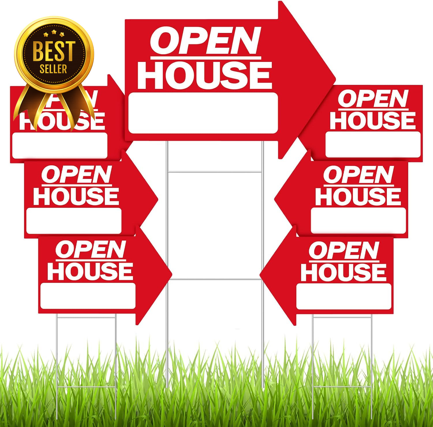 7PCS Real Estate Open House Signs 18×24&Prime; Double Sided Arrow Signs with H Stakes