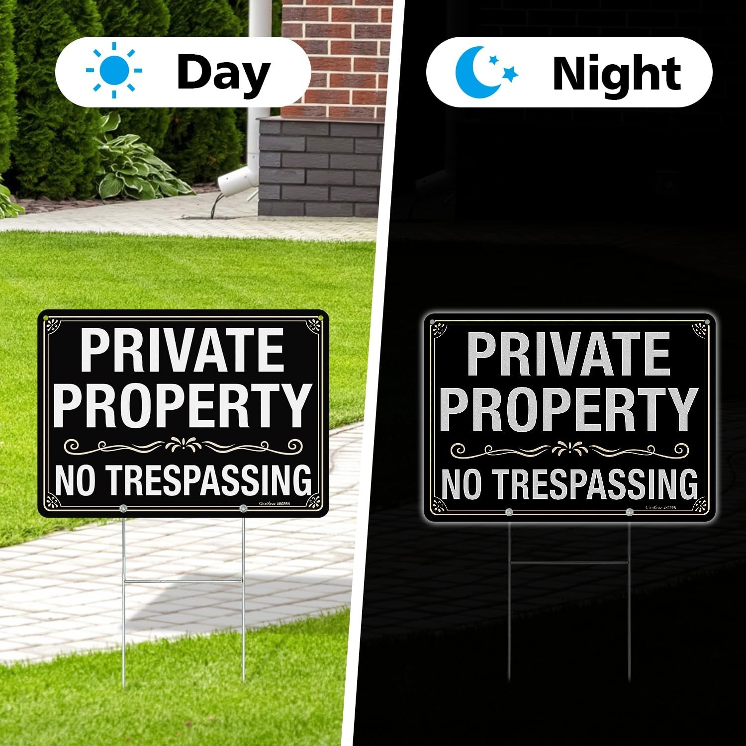 GicnKeuz Large No Trespassing Signs Private Property Sign with H-stakes, 14&Prime;