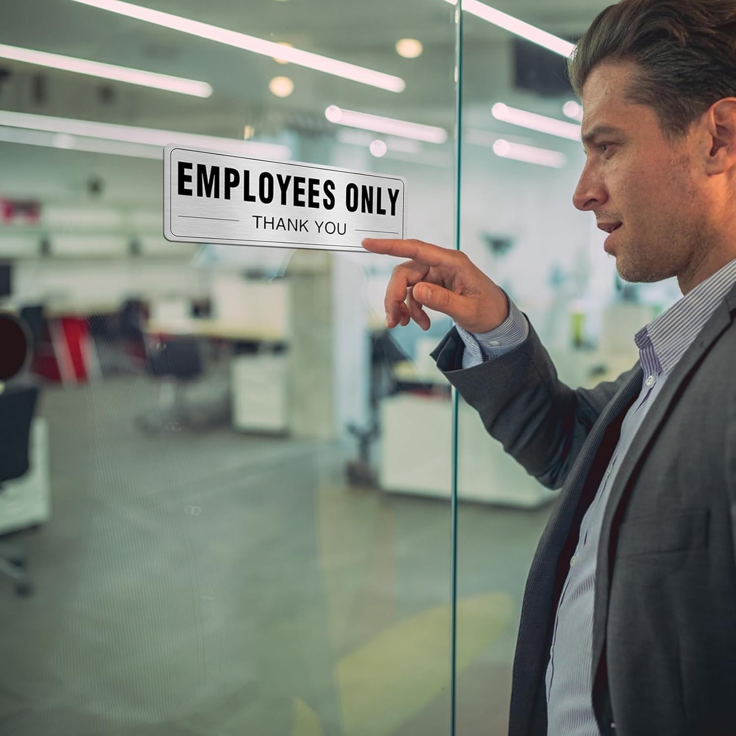 Employees Only 9×3 Inch Aluminum Silver Sign Self-Adhesive Metal Signs – 4pcs