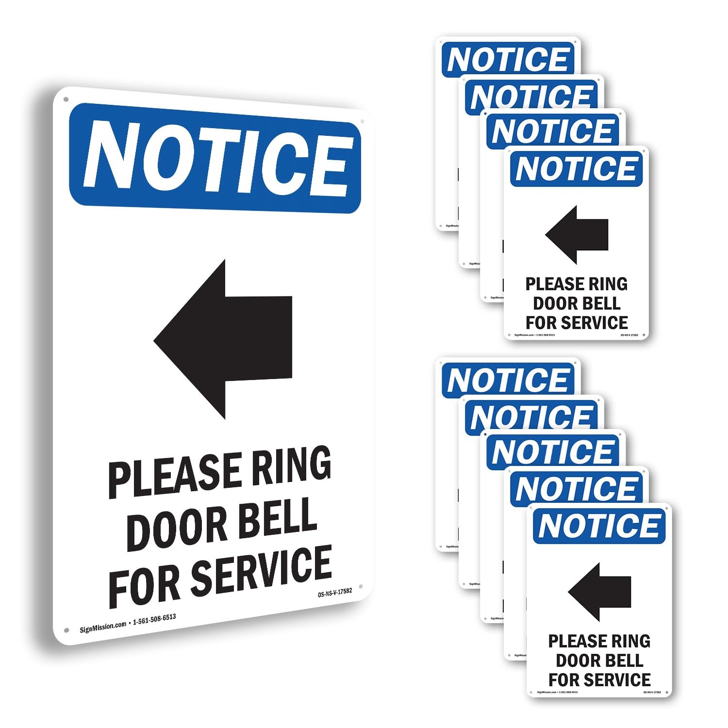 Please Ring Door Bell OSHA Notice Rigid Plastic Sign 18 Inch x 12 Inch – 10 Pack