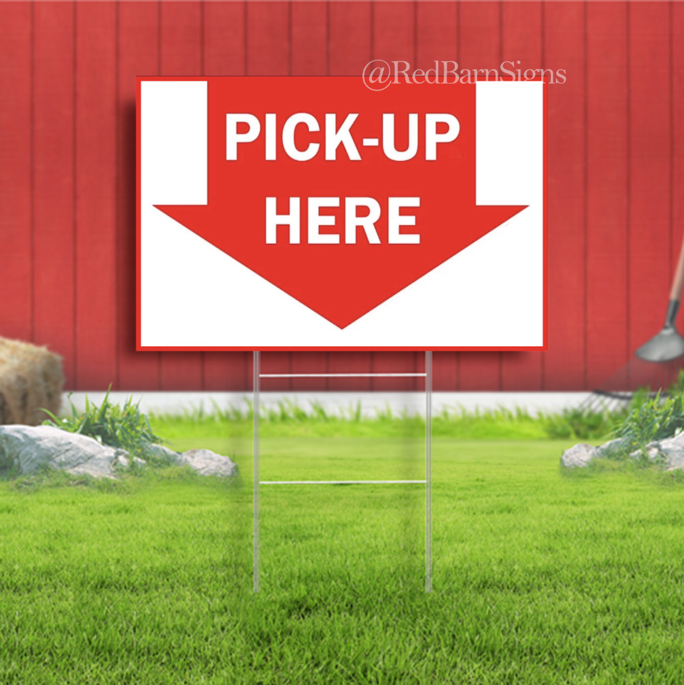 Pick-Up Here Arrow Indoor Outdoor Yard Sign with metal stakes