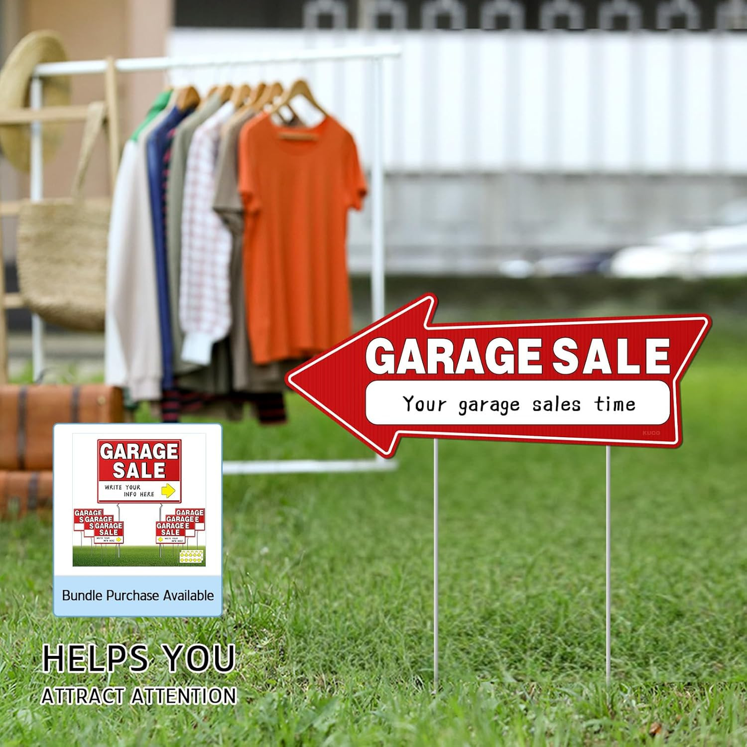 7 Pack Garage Sale Signs with Stakes – 16&Prime;X6&Prime; Double-Sided Directional Yard Sale