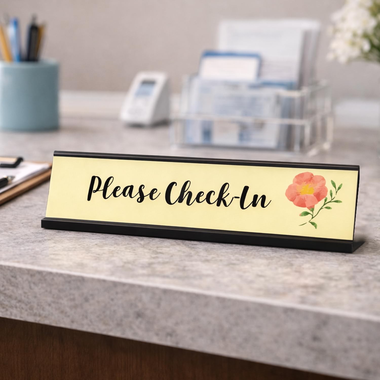 Please CheckIn Designer Desk Sign 2×8 Inch Professional Office Plaque