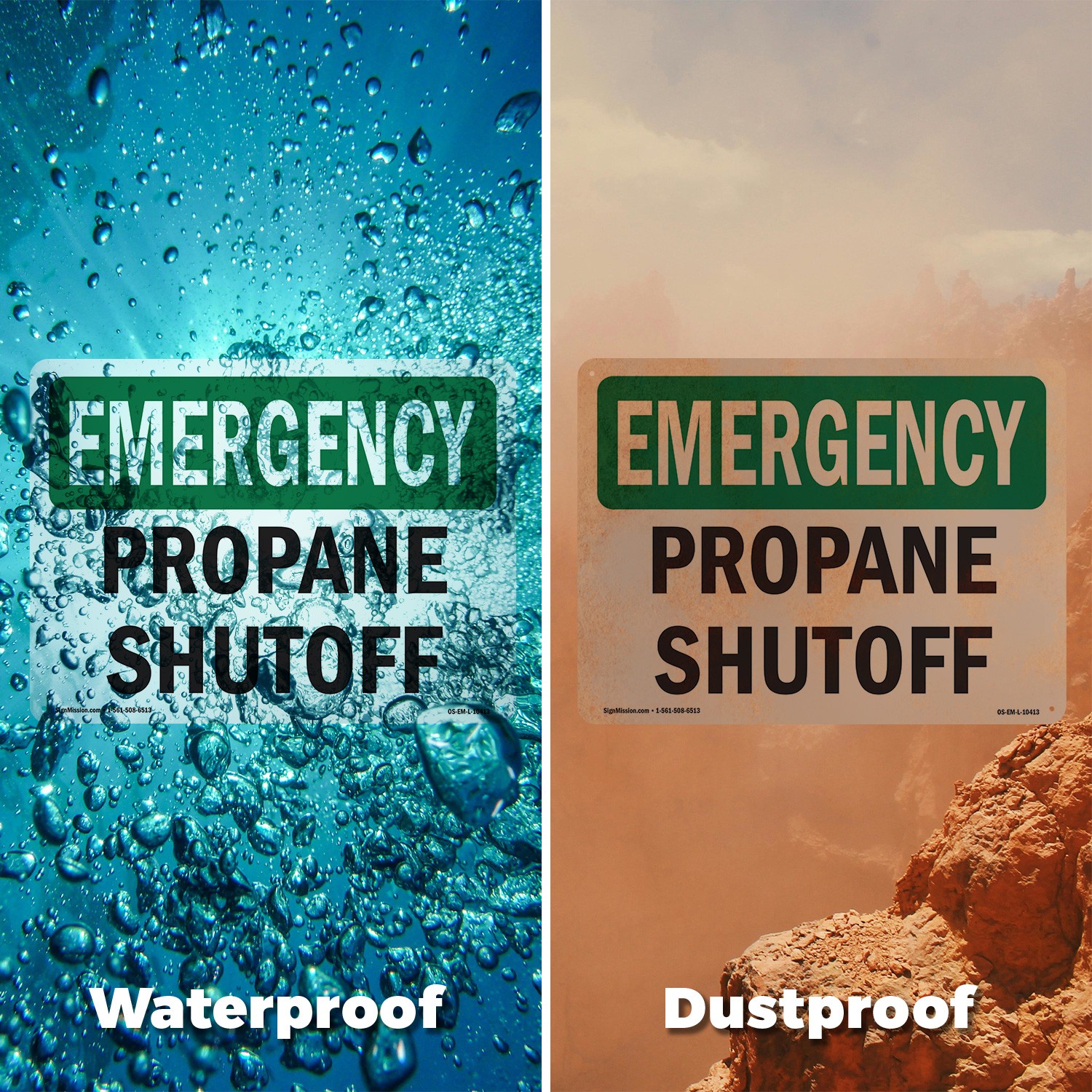 Propane Shutoff OSHA Emergency Sign Metal, Plastic, Or Decal – 5 or 10 Pack