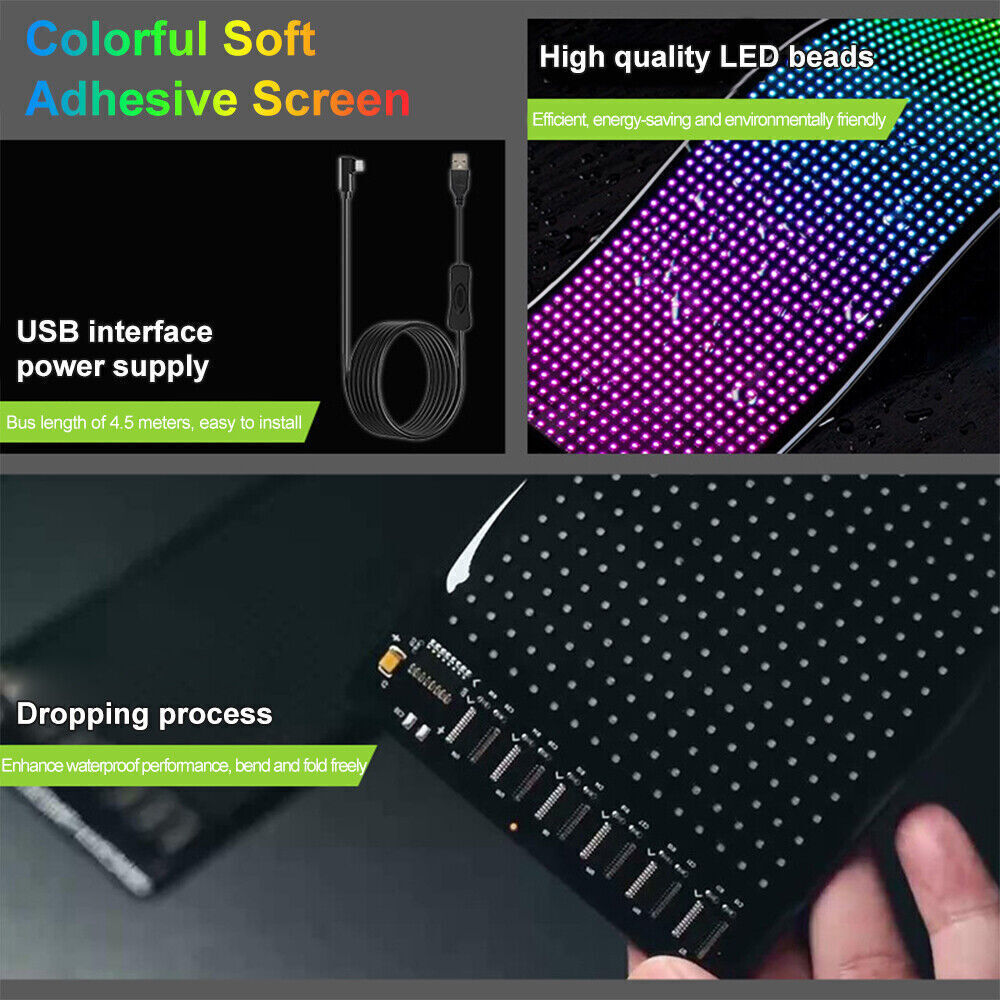 LED RGB Car Eye Sign Animation Matrix USB Panel DIY Programmable Bluetooth LED