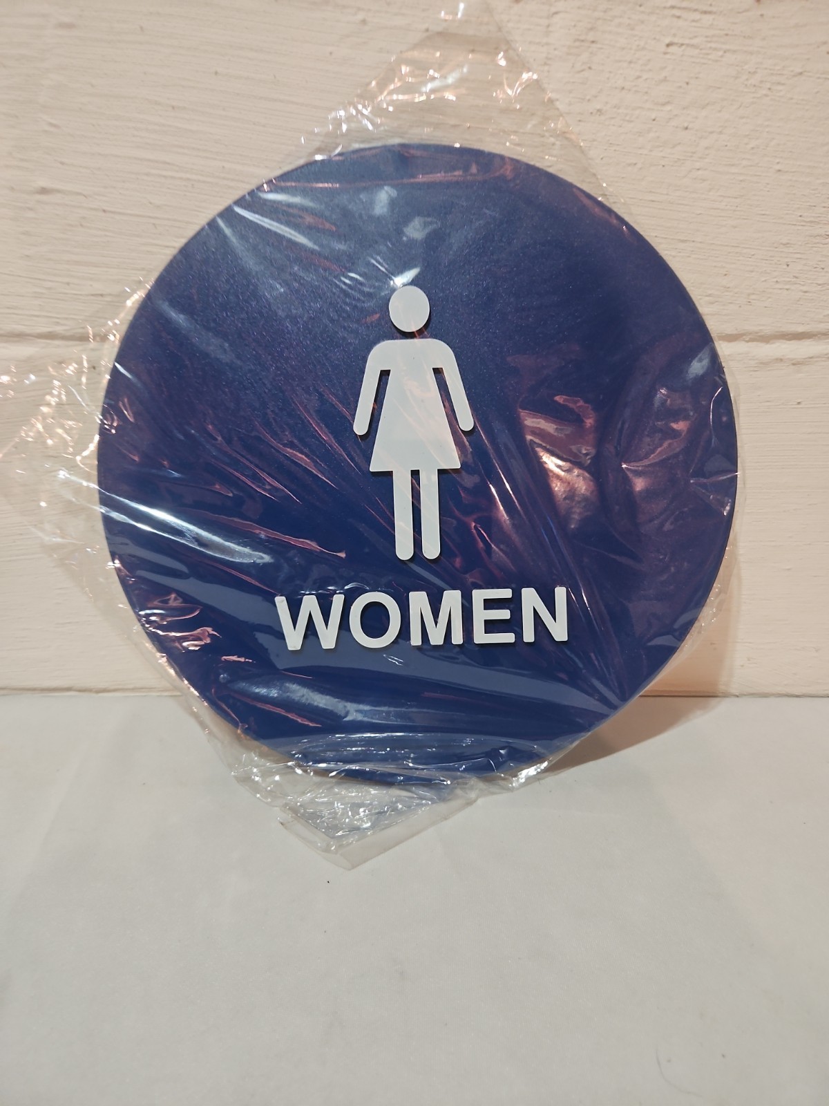 Female Accessible Restroom Sign, Blue and White, 12&Prime; Dia.