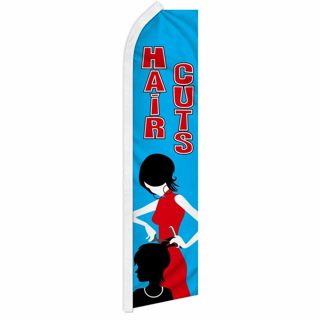 « HAIR CUTS » advertising super flag swooper banner business sign barber salon