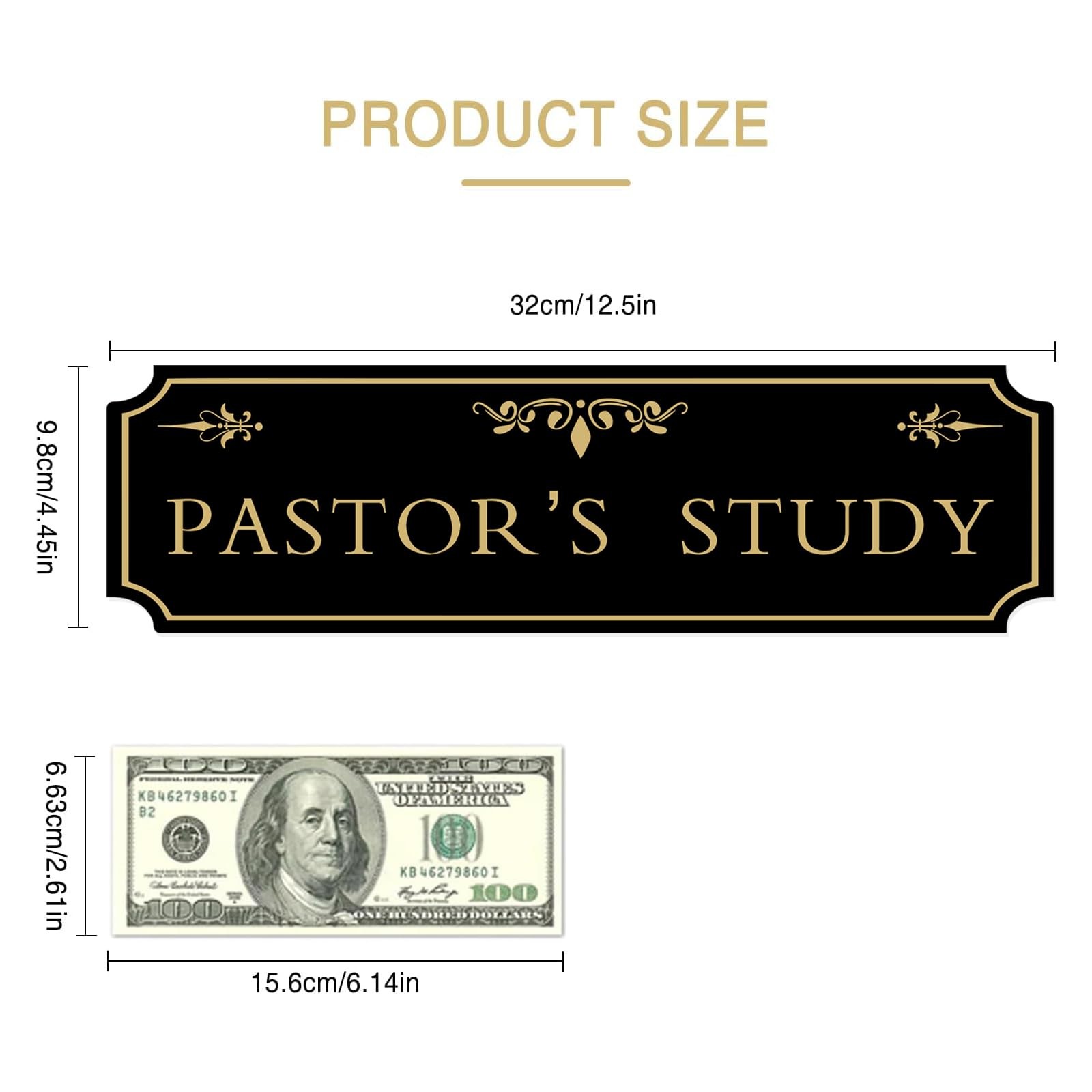 Pastor&rsquo;s Study Sign Door Black Gold Acrylic Plaque 12.5×4.45 Inch Decor