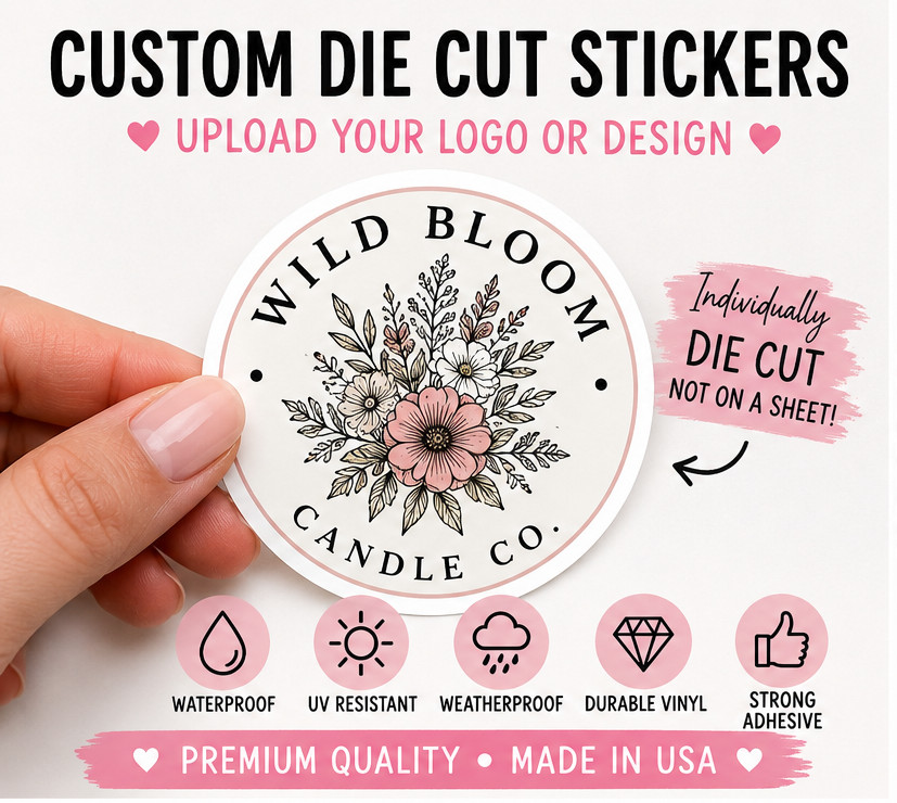 2&Prime;x2&Prime; Custom Die Cut Logo Stickers | Waterproof Vinyl | Business Branding