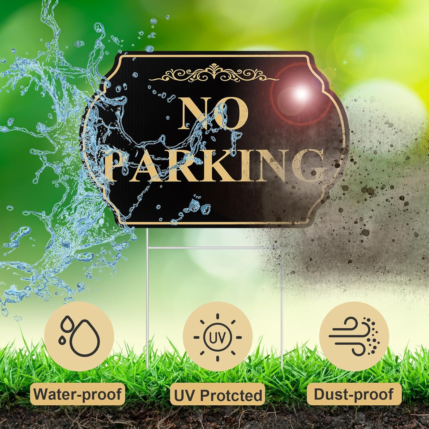 4 Pcs No Parking Signs with Stakes, 12&Prime; X 8&Prime; Heavy-Duty Private Property No Park