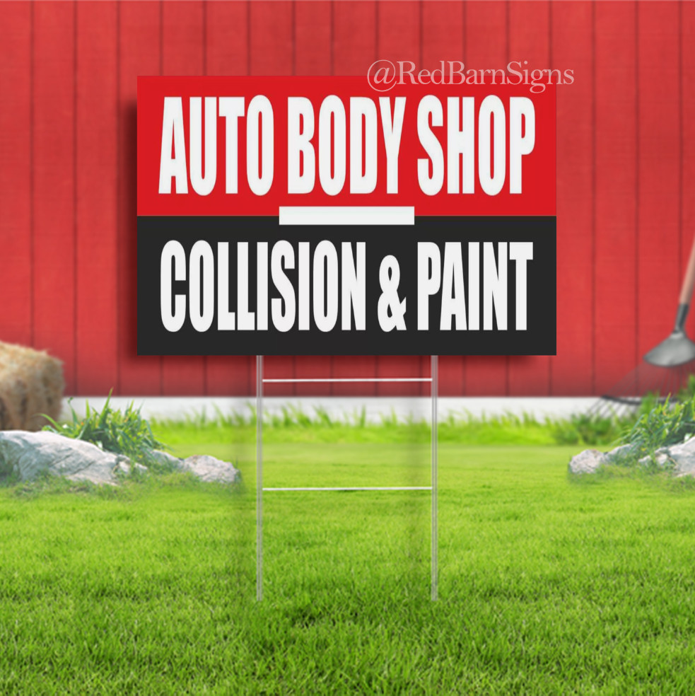AUTO BODY SHOP COLLISION PAINT service Indoor Outdoor Yard Sign with metal stake