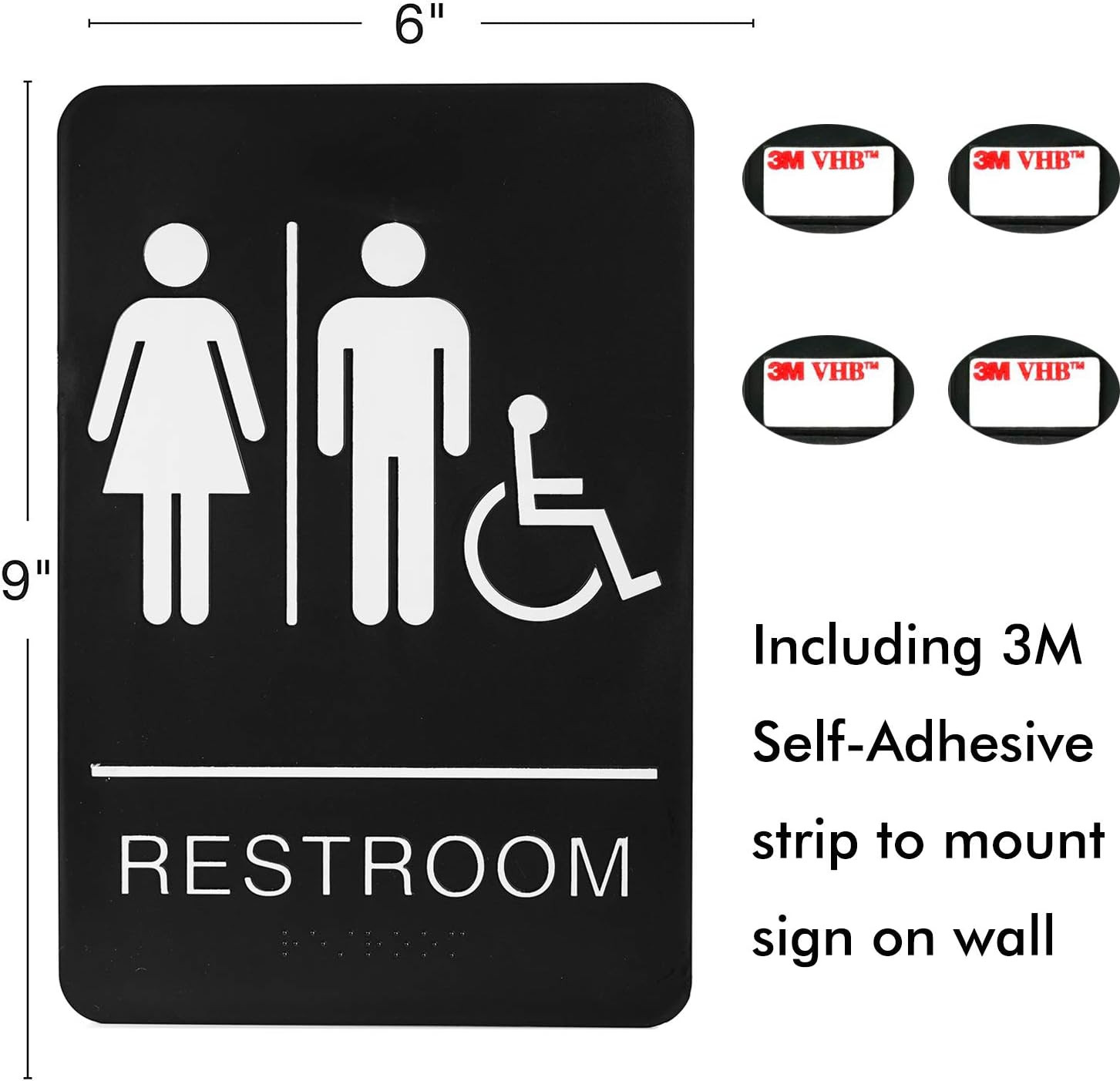 Self-Stick ADA Braille Unisex Restroom Signs-Bathroom Signs with Double Sided 3M