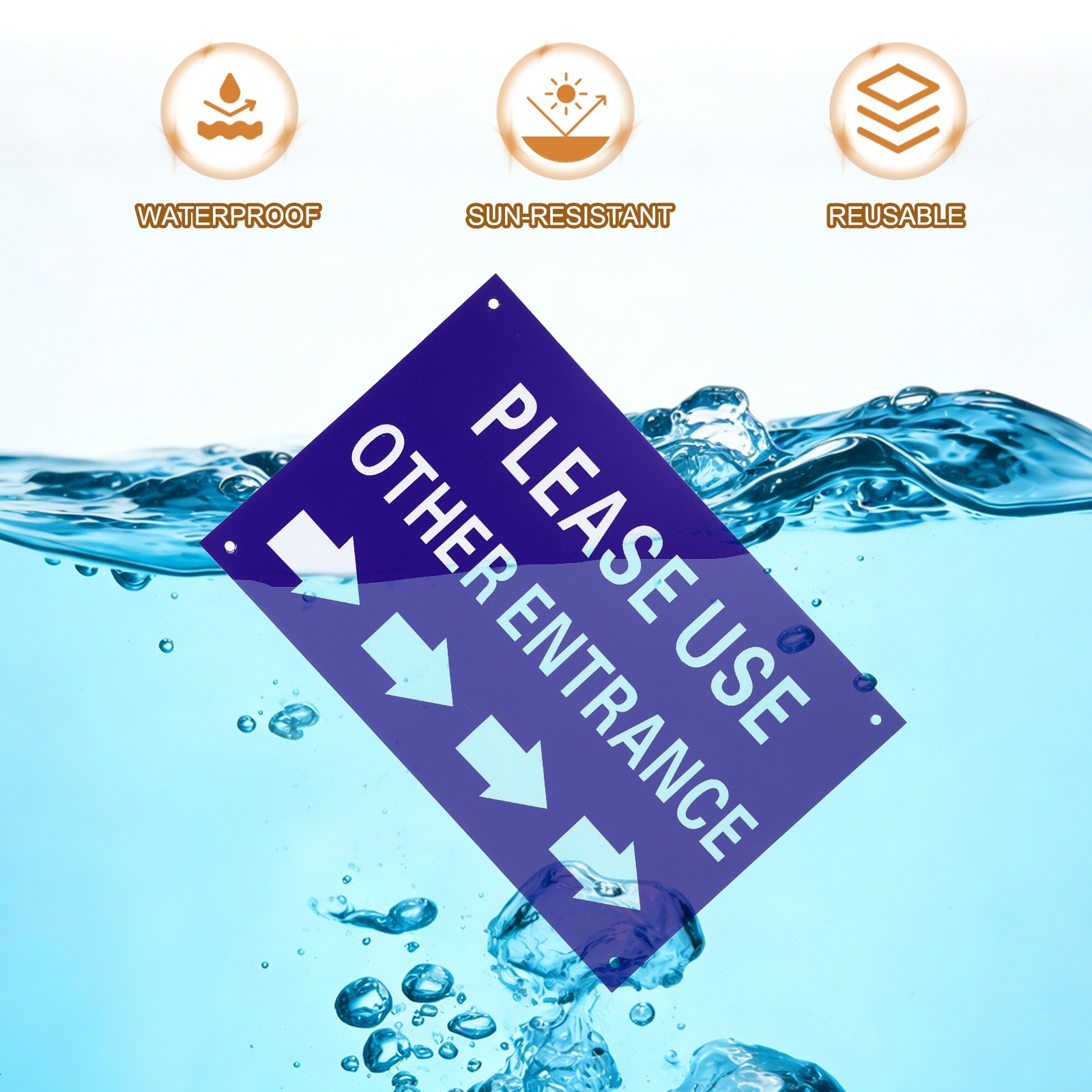 2 Pcs Please Use Other Entrance Sign, Right Arrow, Blue on White