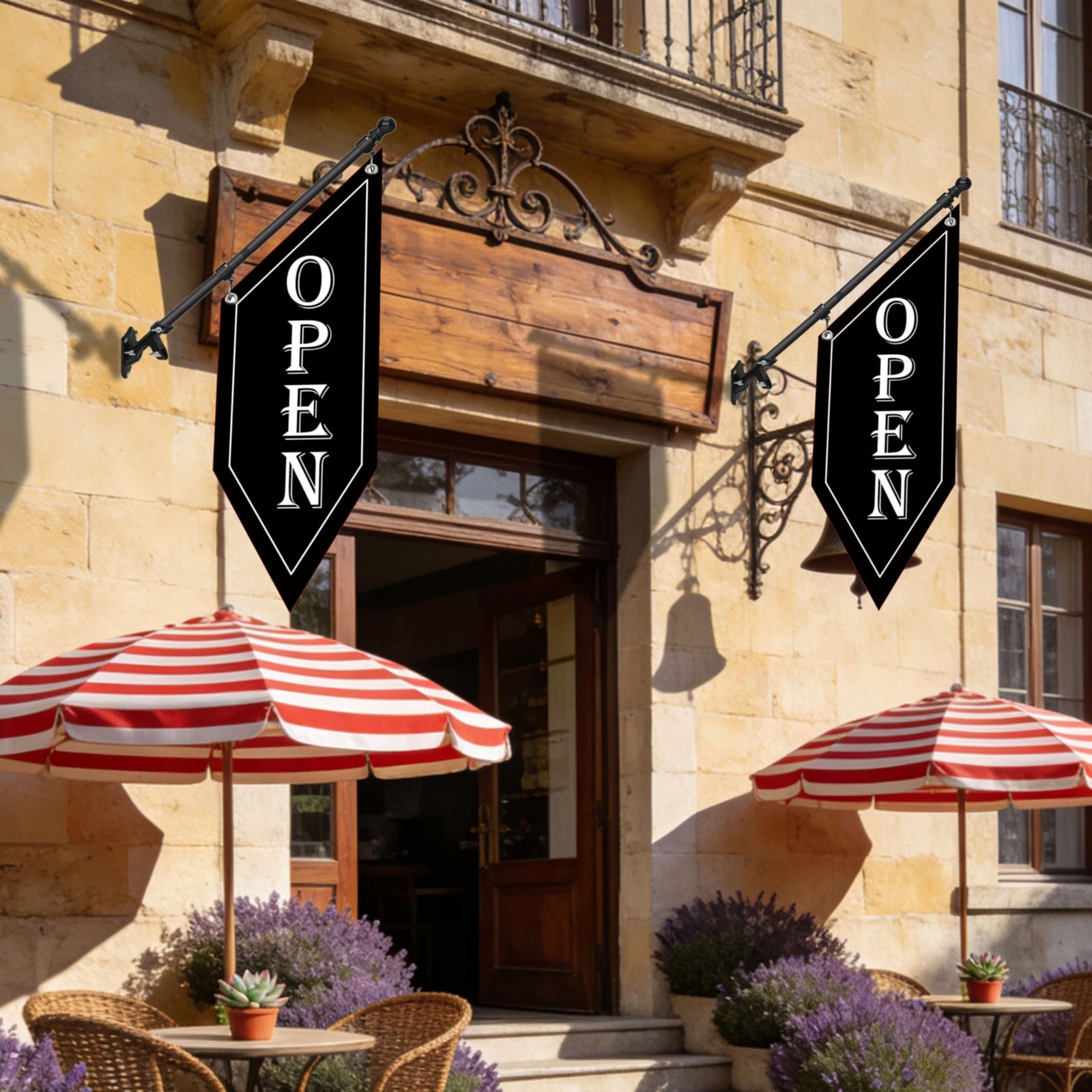 OPEN Flag with Pole Kit, Double-Sided Heavy Duty Hanging Banner Sign with Metal
