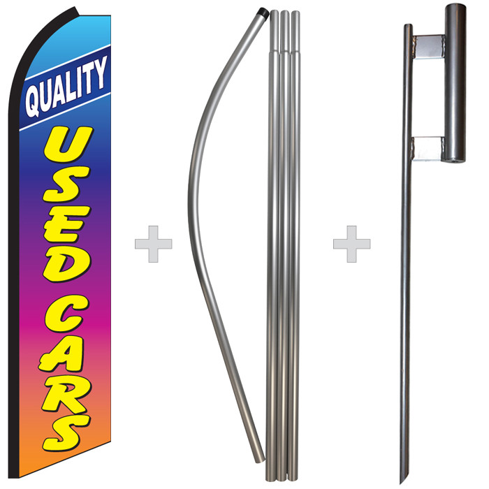 Quality Used Cars Rainbow 15&prime; Tall Swooper Flag & Pole Kit Feather Super Banner