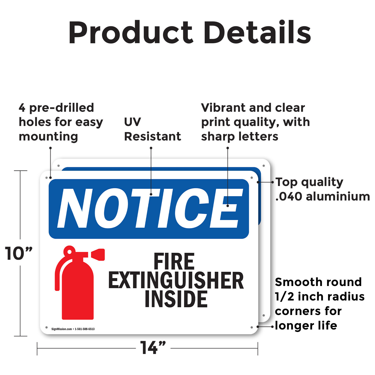 (2 Pack) Fire Extinguisher Inside OSHA Notice Sign Decal Metal Plastic