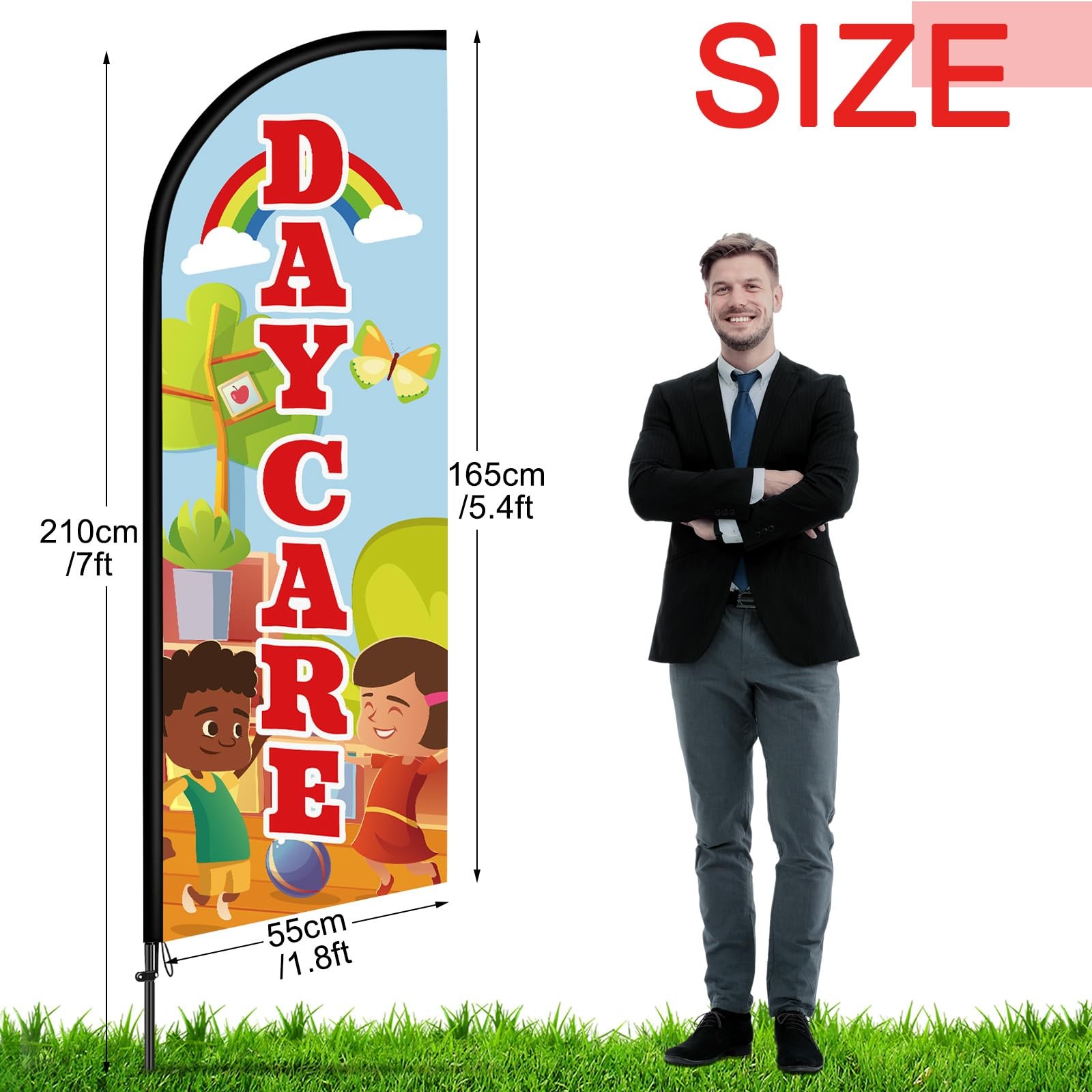 2 Set 7 ft Now Enrolling Day Care Feather Flag with Pole Kit and Ground Stake…