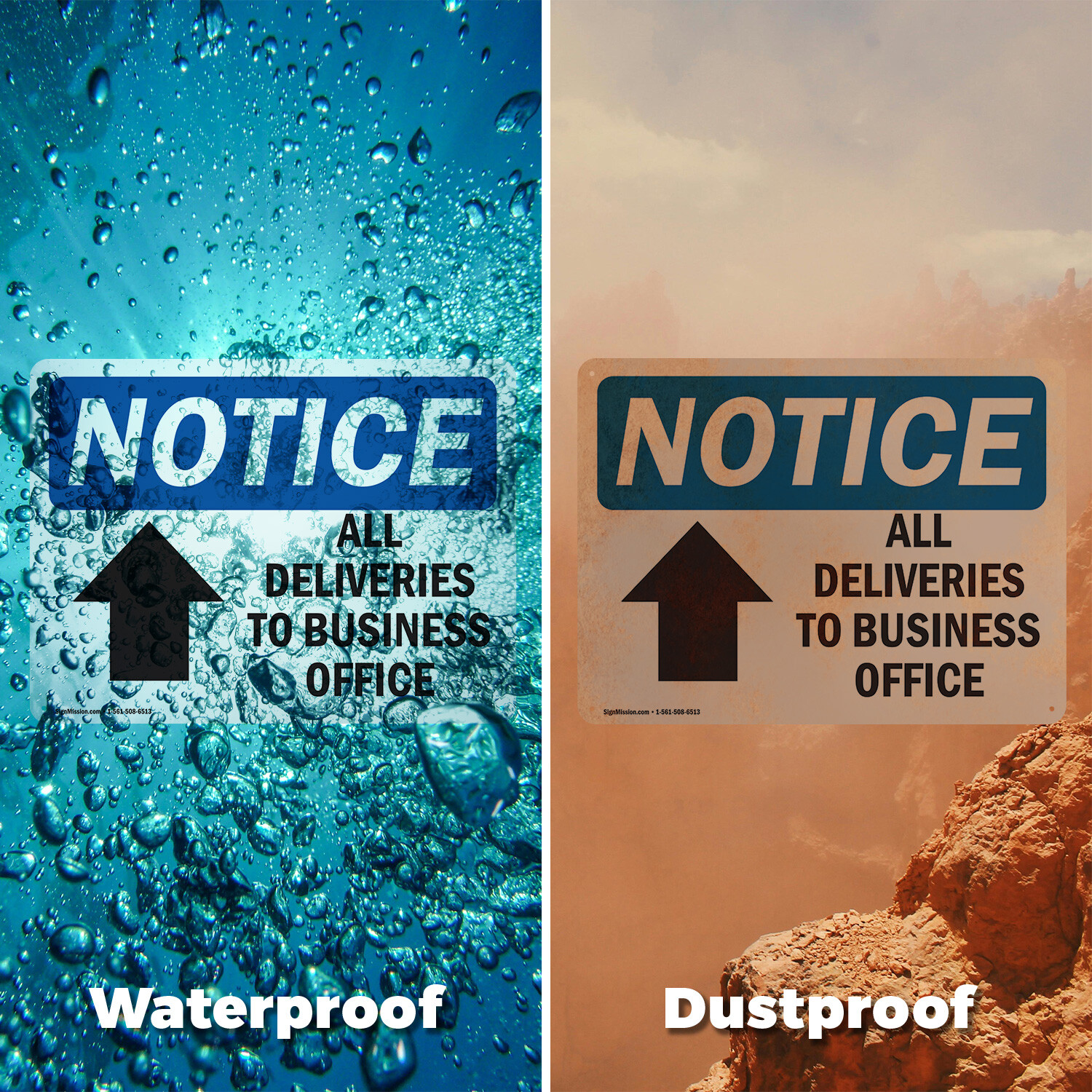(2 Pack) All Deliveries To Business Office OSHA Notice Sign Decal Metal Plastic