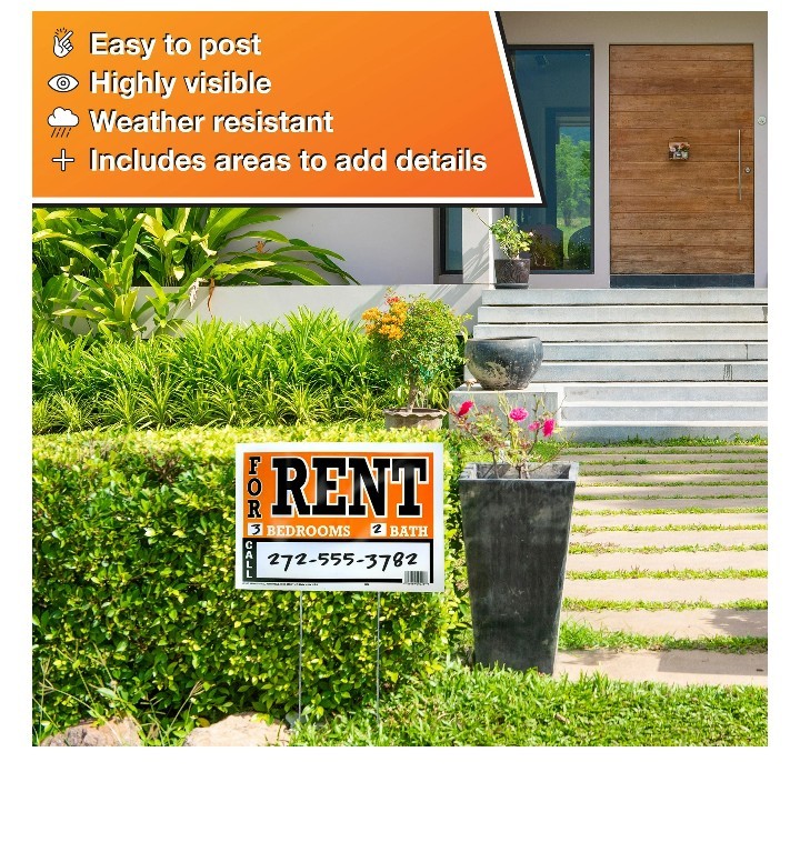 10 Pcs 8.5 x 12 Inch Orange & Black Flexible Plastic « For Rent » Real Estate Sign