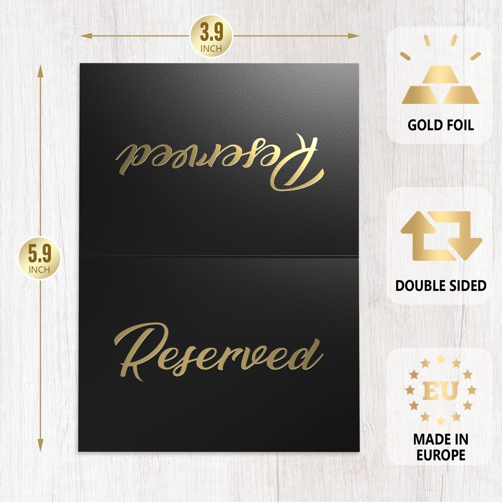 10 Pack Black Gold Cardstock Seating Double Sided Reserved Table Signs