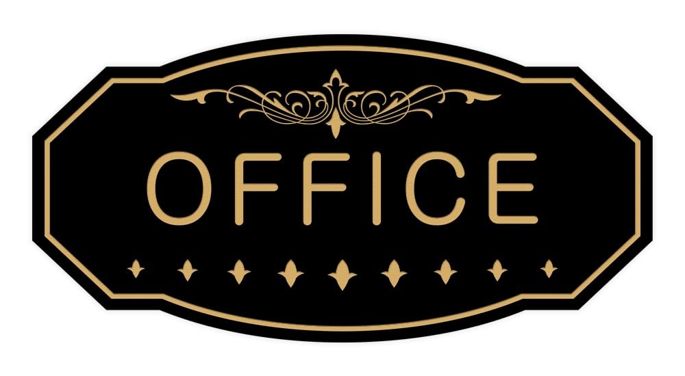Office Victorian Door/Wall Sign (Black/Gold) – Large 5&Prime; x 10&Prime;
