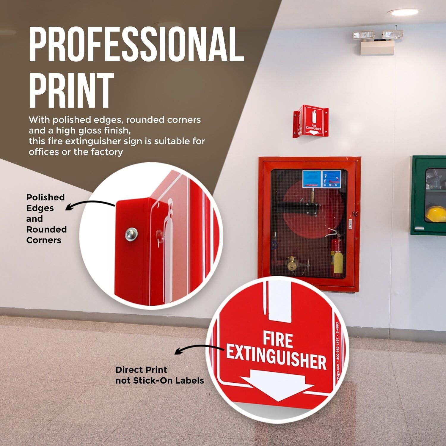 Fire Extinguisher Projecting Sign Arrow 6 Inch White Red Polished Acrylic