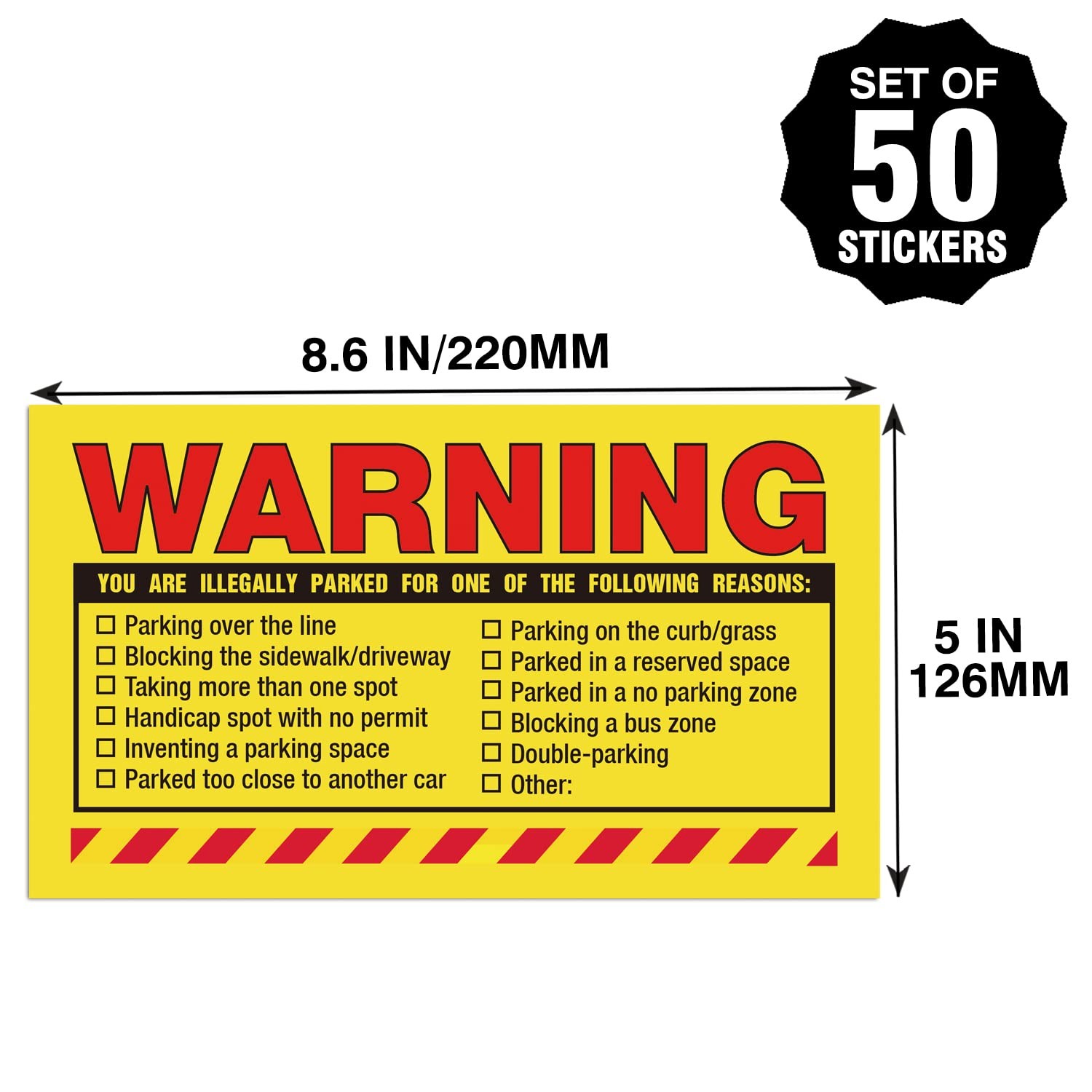 Warning, You are Illegally Parked Parking Violation Stickers-Private Yellow