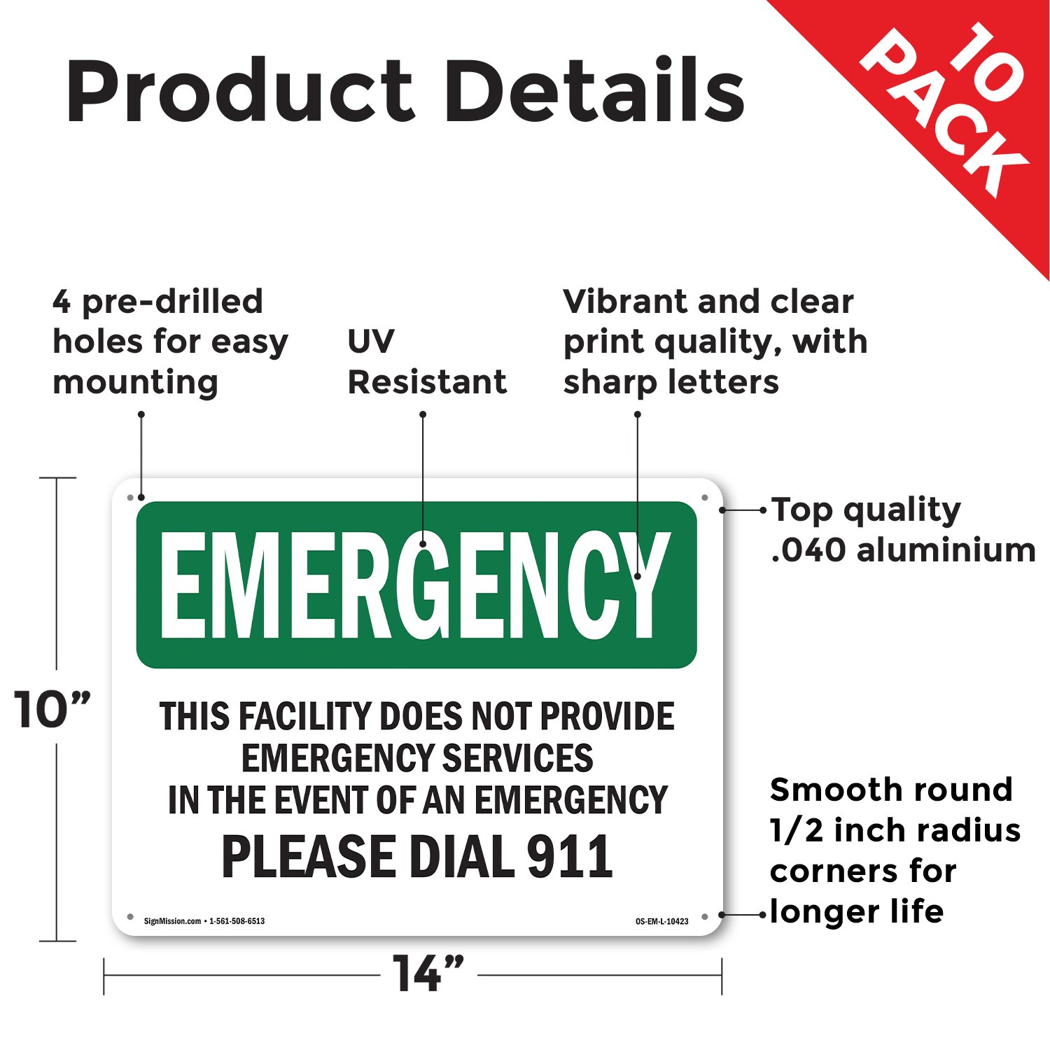 This Facility Does Not Provide OSHA Emergency Sign Metal, Decal – 5 or 10 Pack