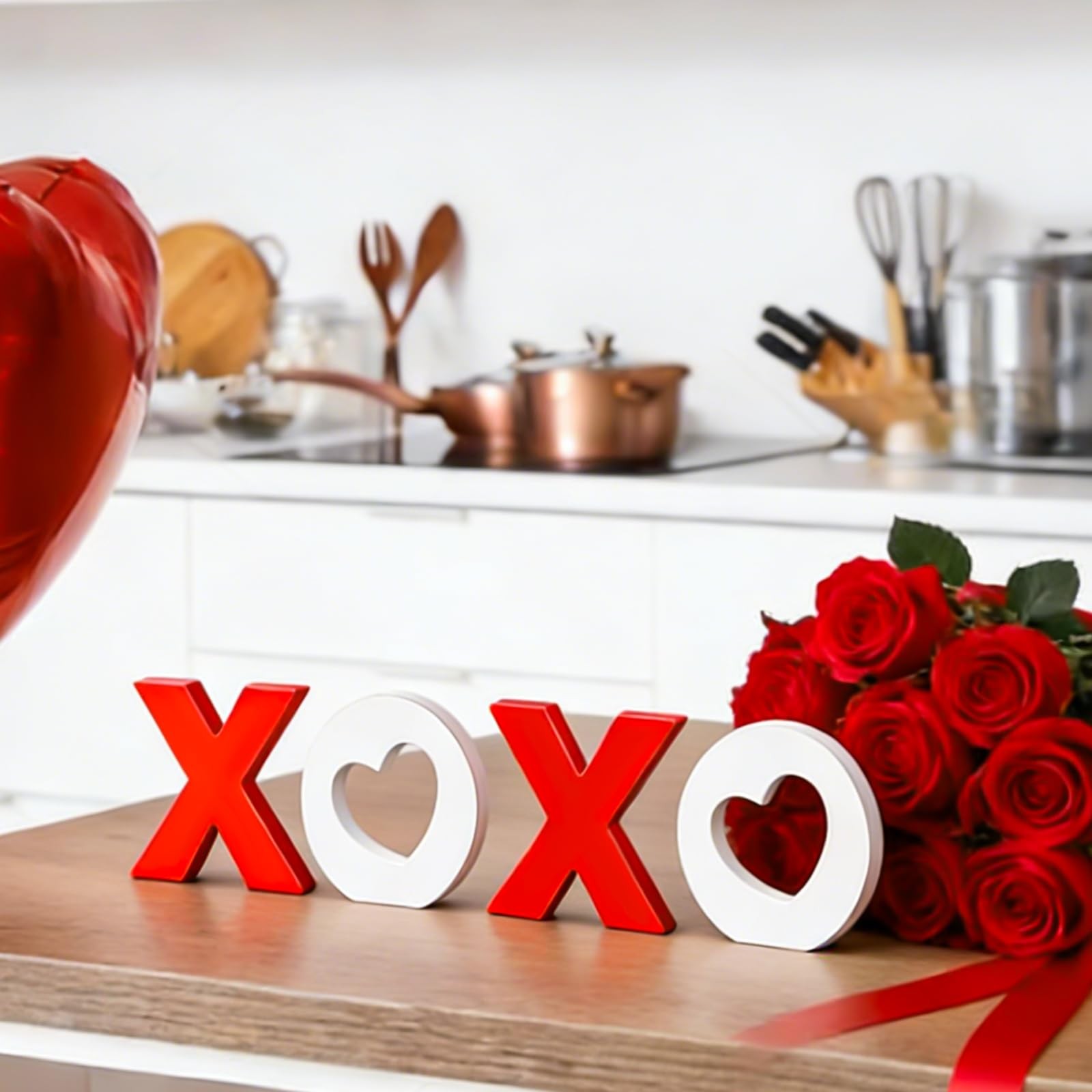 4 PCS Valentines Day Wooden XOXO Tabletop Tiered Tray Decoration Home