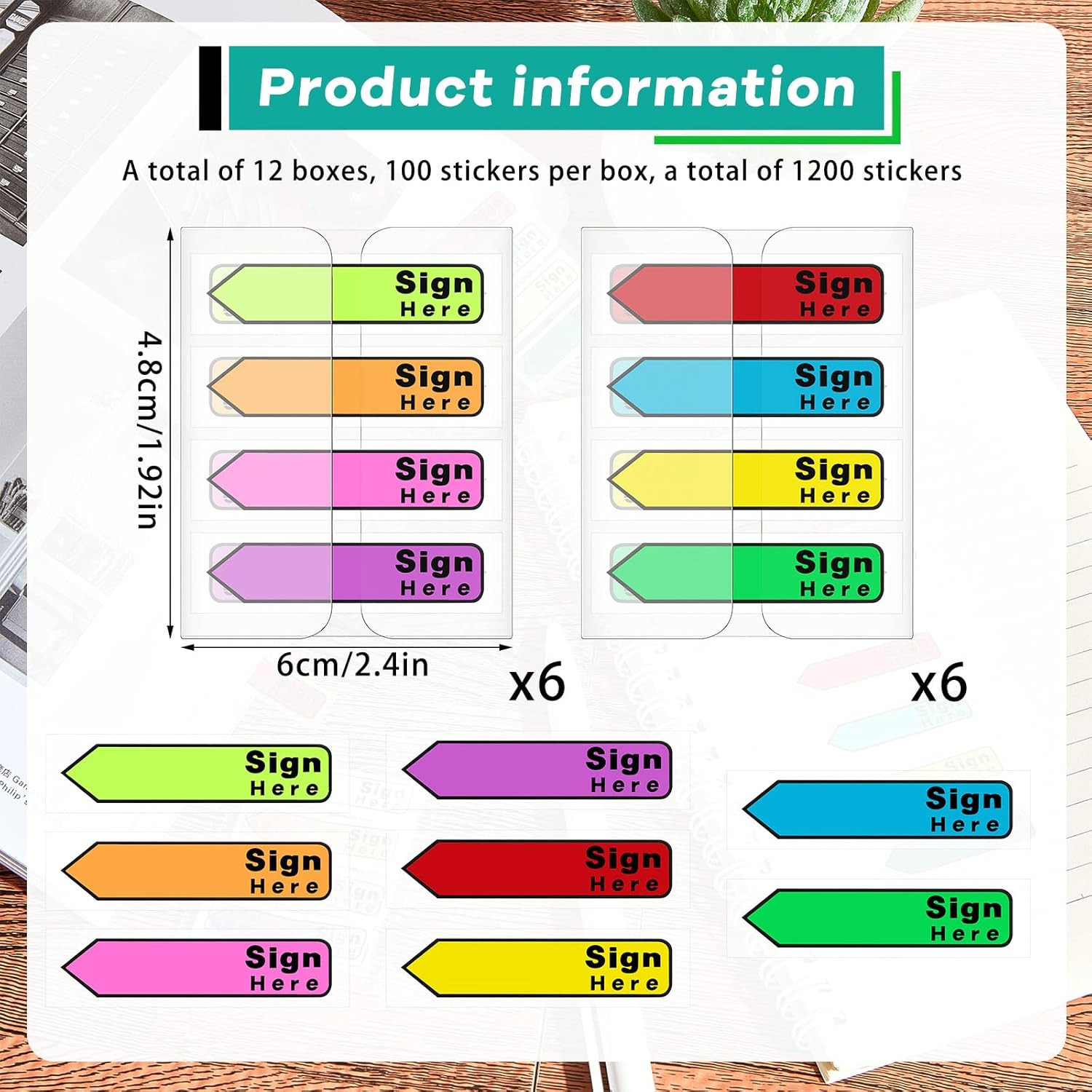 1200 Pcs Sign Here Tabs Colored Flag Stickers Self-Stick Notes 8 Colors with Dis
