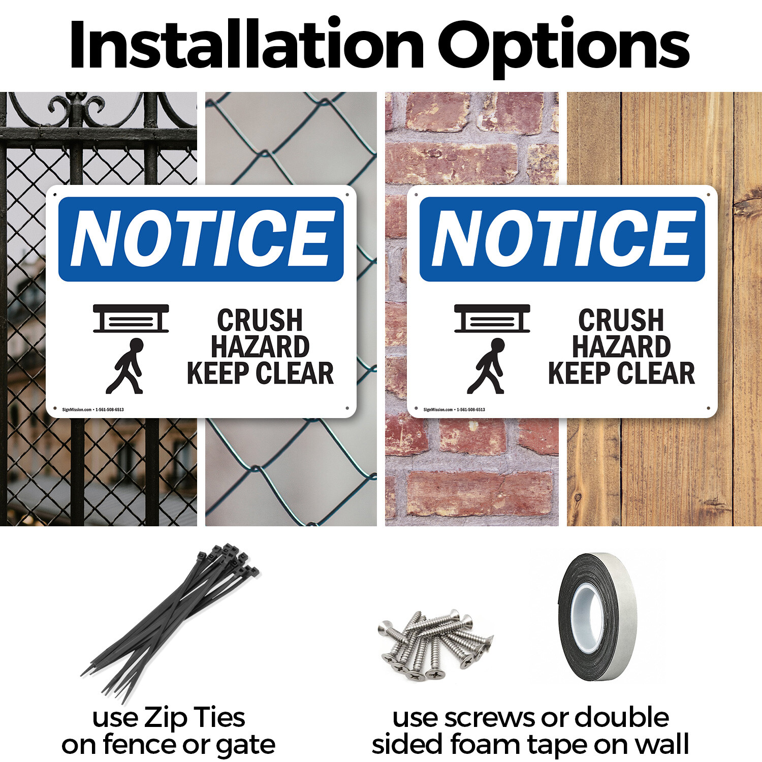 (2 Pack) Crush Hazard Keep Clear OSHA Notice Sign Decal Metal Plastic
