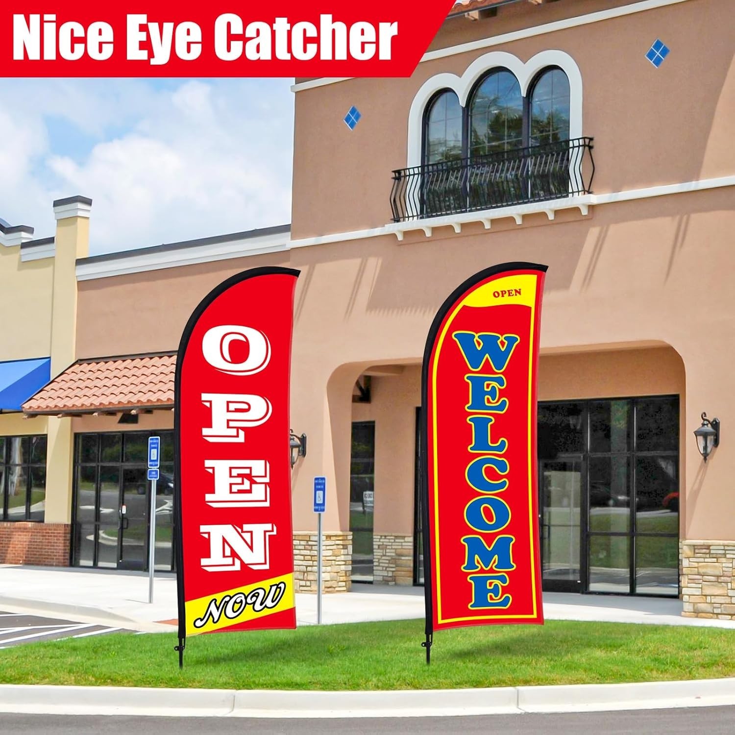 2 Sets of 7ft Open Flags with Kit – Boost Your Business Visibility Today
