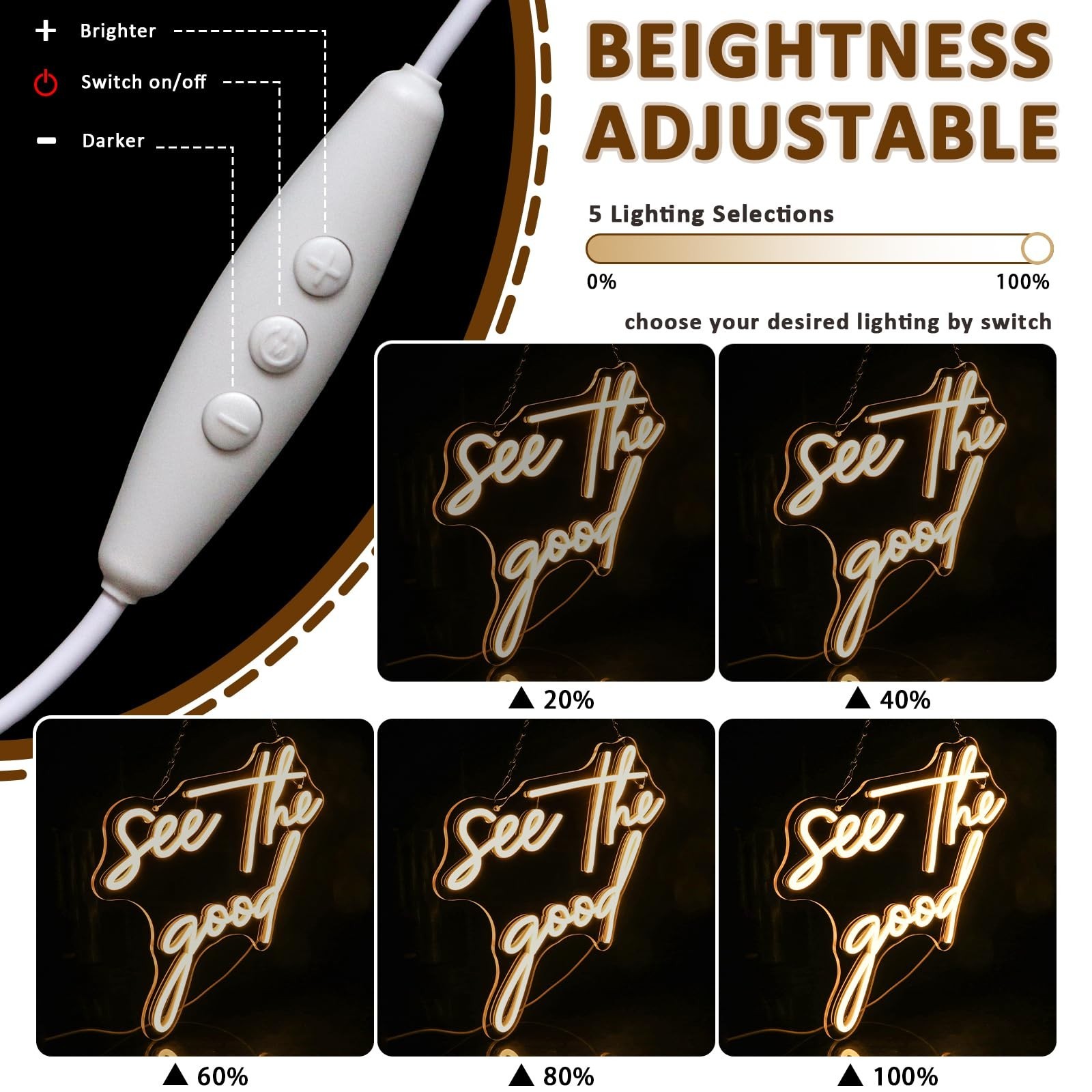See The Good Neon Sign for Wall Decor, Warm White Led Signs for Room, USB Dim…