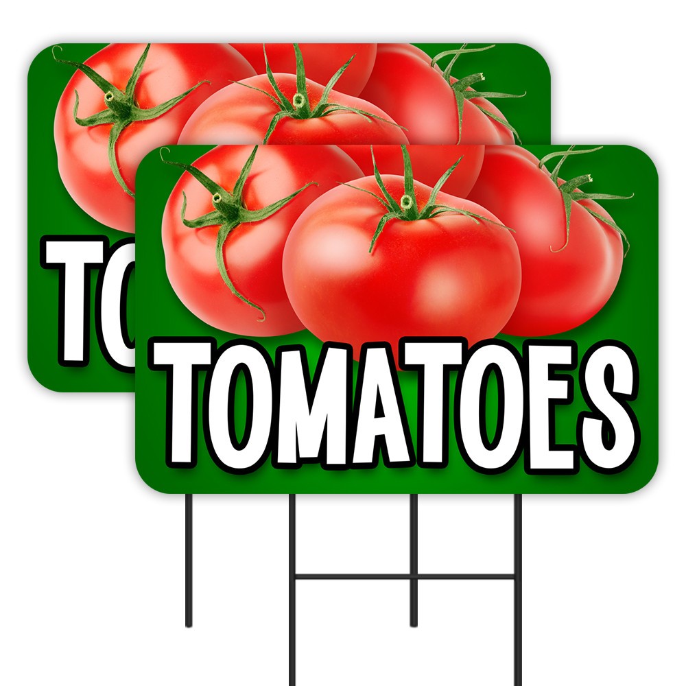 Tomatoes 2 Pack Double-Sided Yard Signs 16&Prime; x 24&Prime; with Metal Stakes (Made in Tex