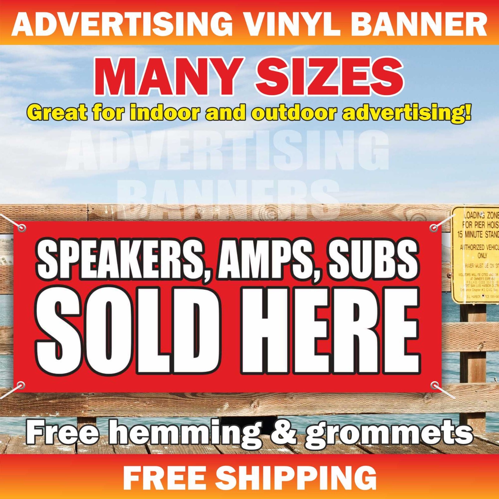 SPEAKERS AMPS SUBS SOLD HERE Advertising Banner Vinyl Mesh Sign Car Audio
