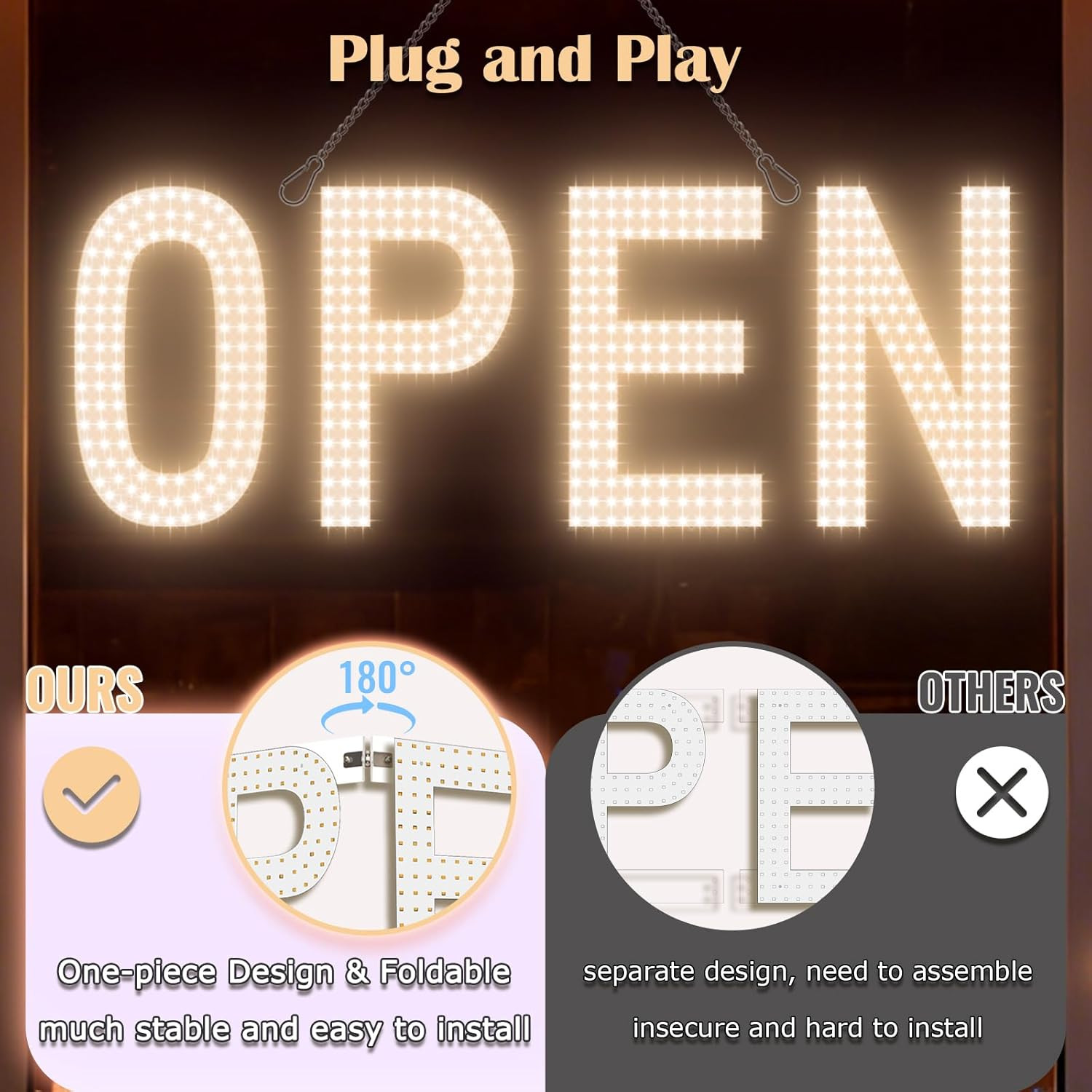Open Signs for Business, 30&Prime;X10&Prime; Big & Bright Open Sign with Remote Control Dimm