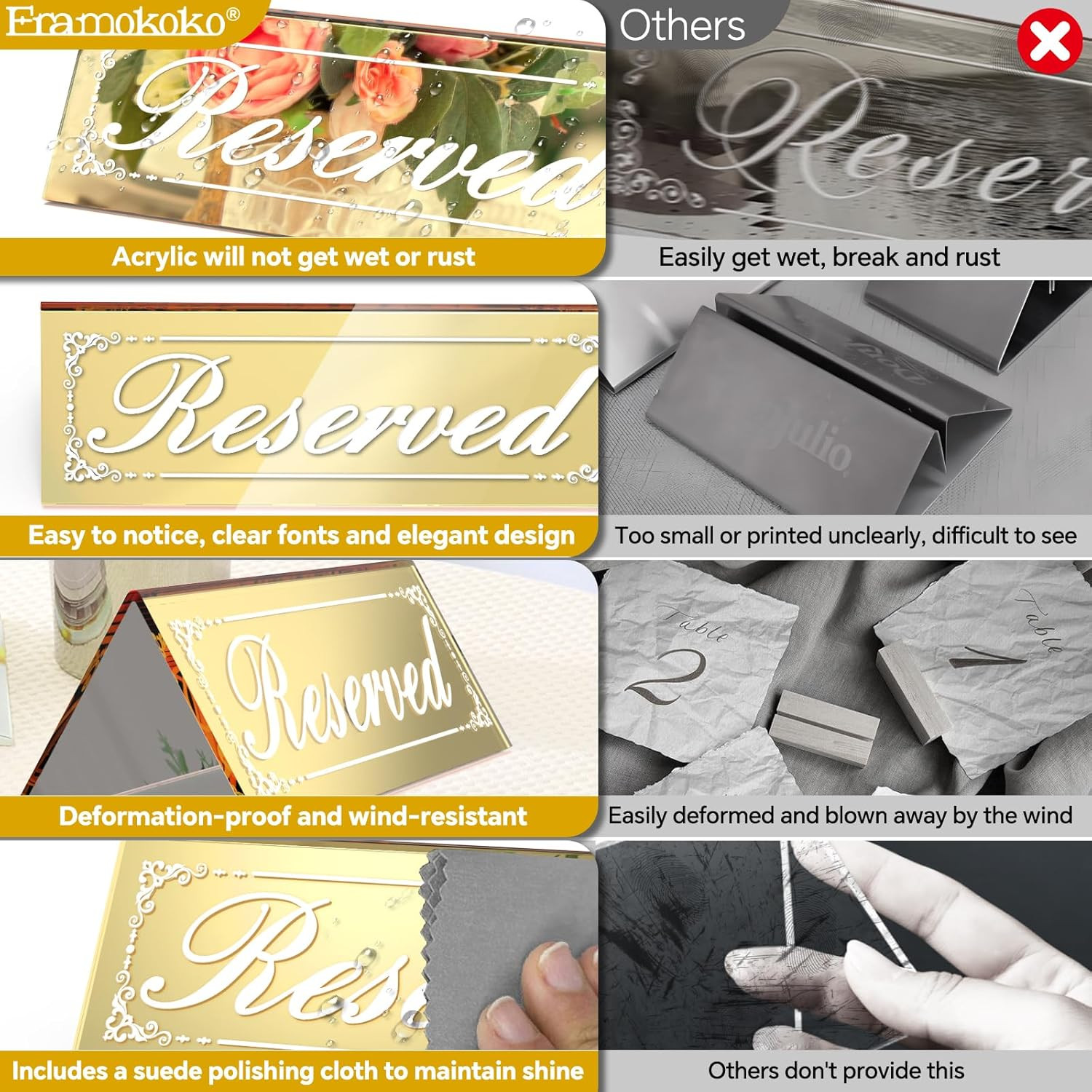 12 Pcs Mirrored Gold Reserved Table Signs, 6&Prime; X 2&Prime; Double-Sided Table Tent Sign