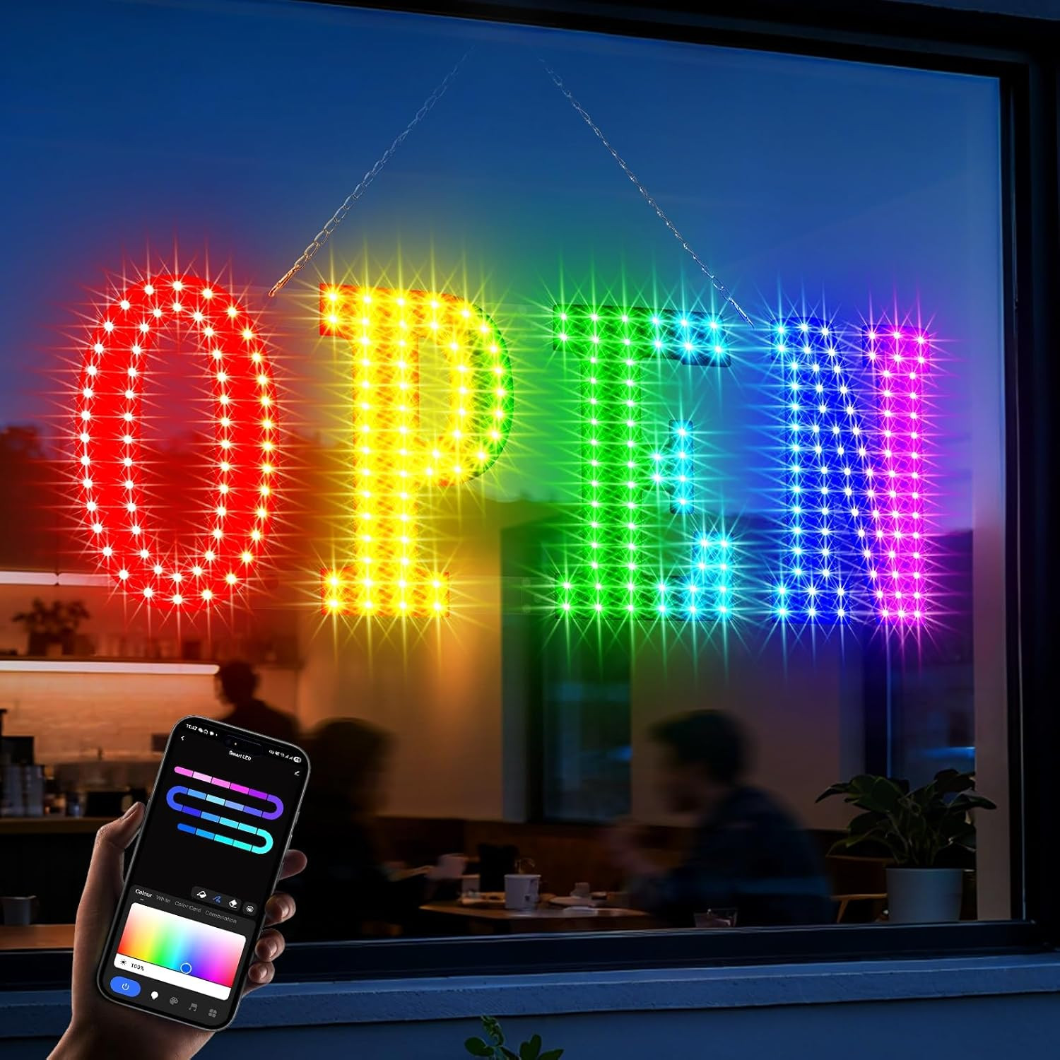 OPEN Sign for Business, 30&Prime; X 10&Prime; LED Open Sign with 16 Million Colors, APP