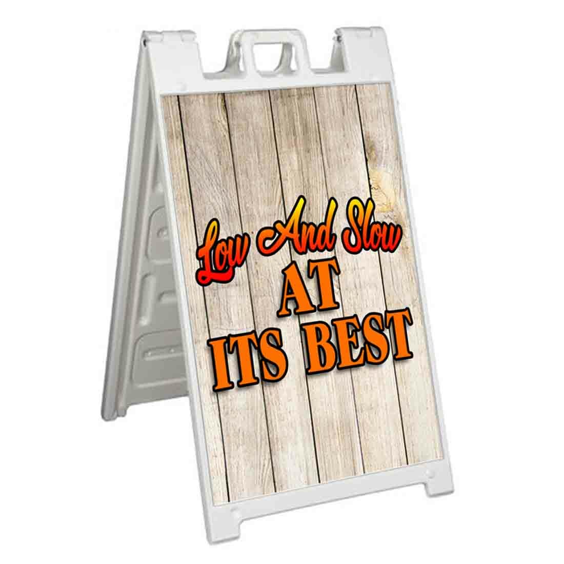 LOW AND SLOW BBQ Signicade 24×36 Aframe Sidewalk Sign Banner Decal FOOD RIBS