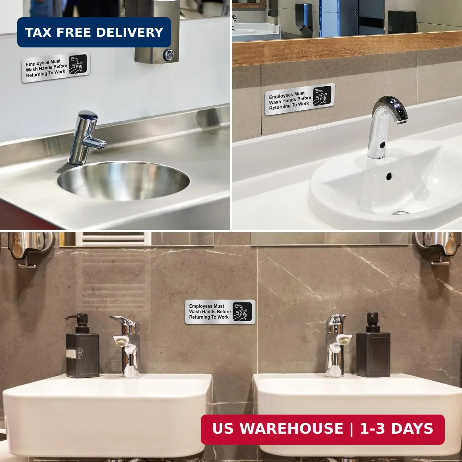 Faittoo Employees Must Wash Hands Before Returning to Work Sign, (4 Pack) Rust F