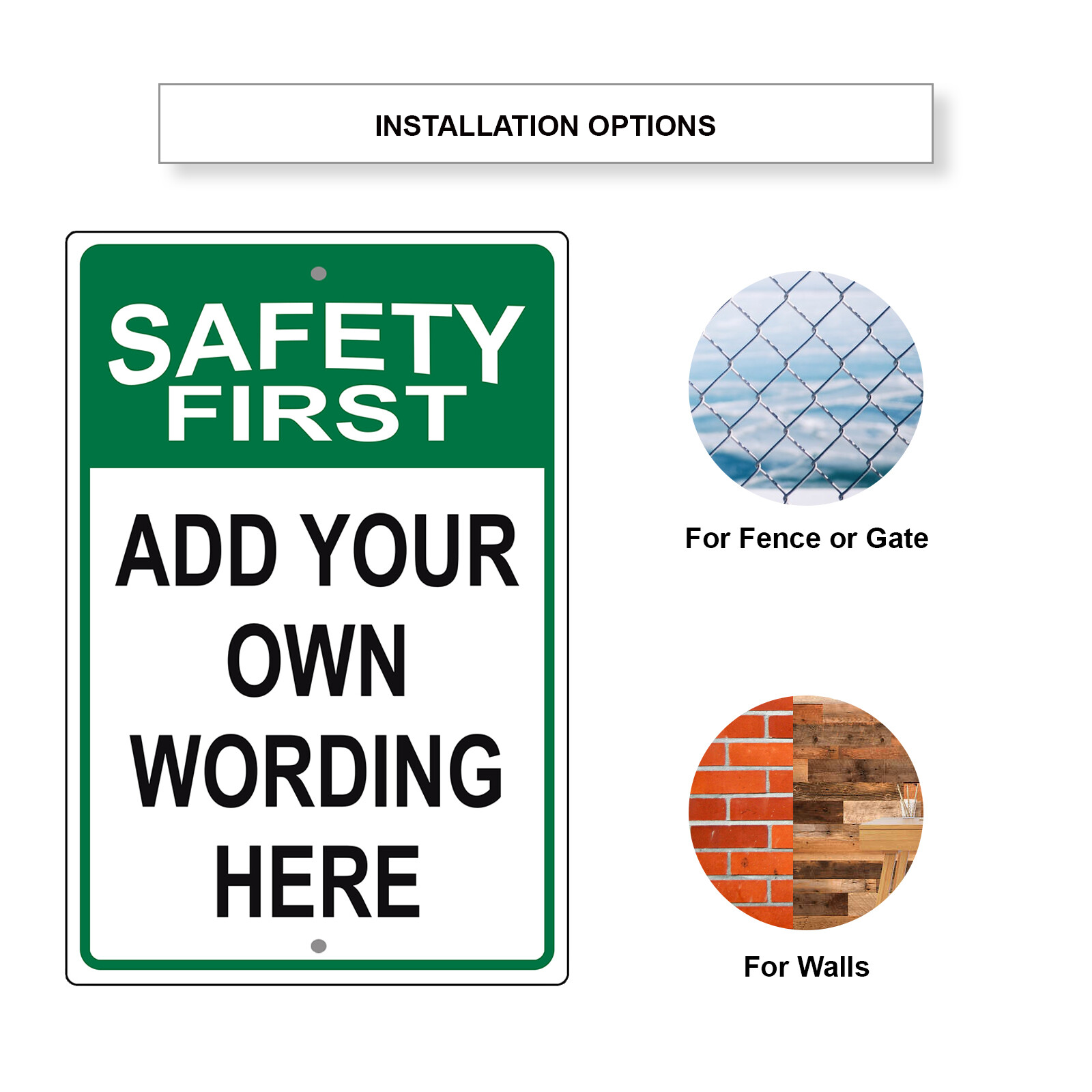 Custom Sign Safety First Your Own Wording Sign Personalized Aluminum Metal Sign