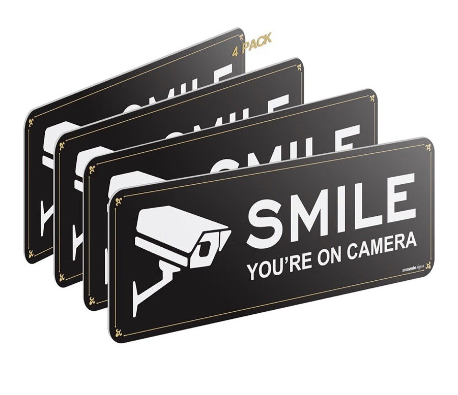 Smile Your on Camera Signs 4 Pack 9&Prime; X 3.1&Prime; Acrylic Camera Signs NEW!