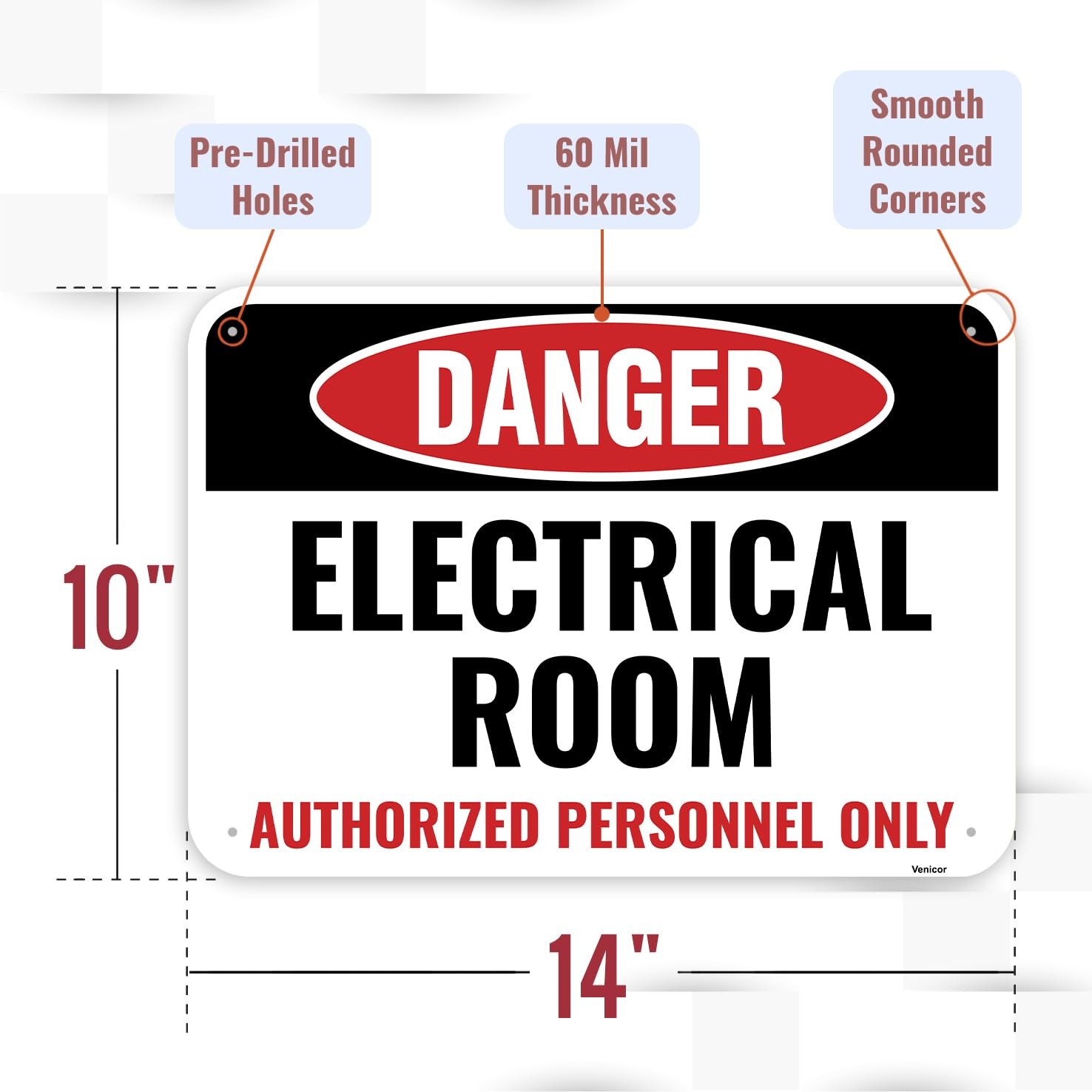 1 PC Aluminum Electrical Room Sign Authorized Personnel Only Door 14×10 Inch