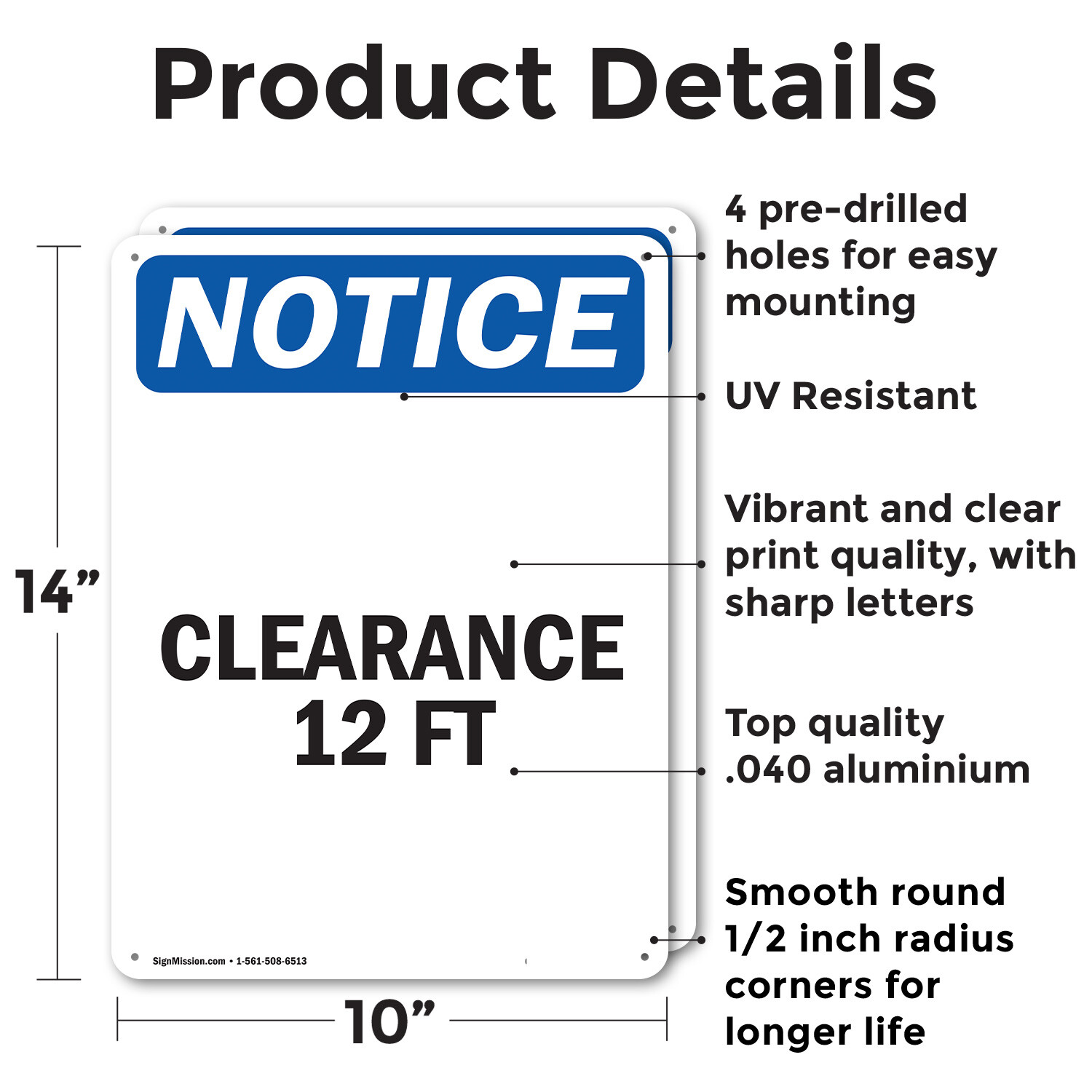 (2 Pack) Clearance 12 Ft OSHA Notice Sign Decal Metal Plastic