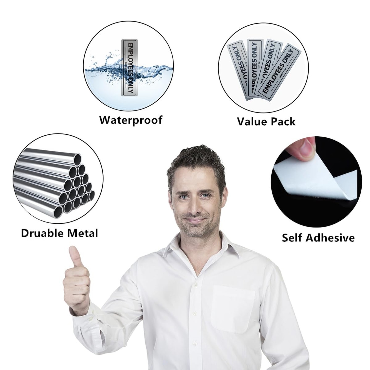Employees Only Sign, Metal Self-Adhesive Signs for Business Door Wall, Alumin…